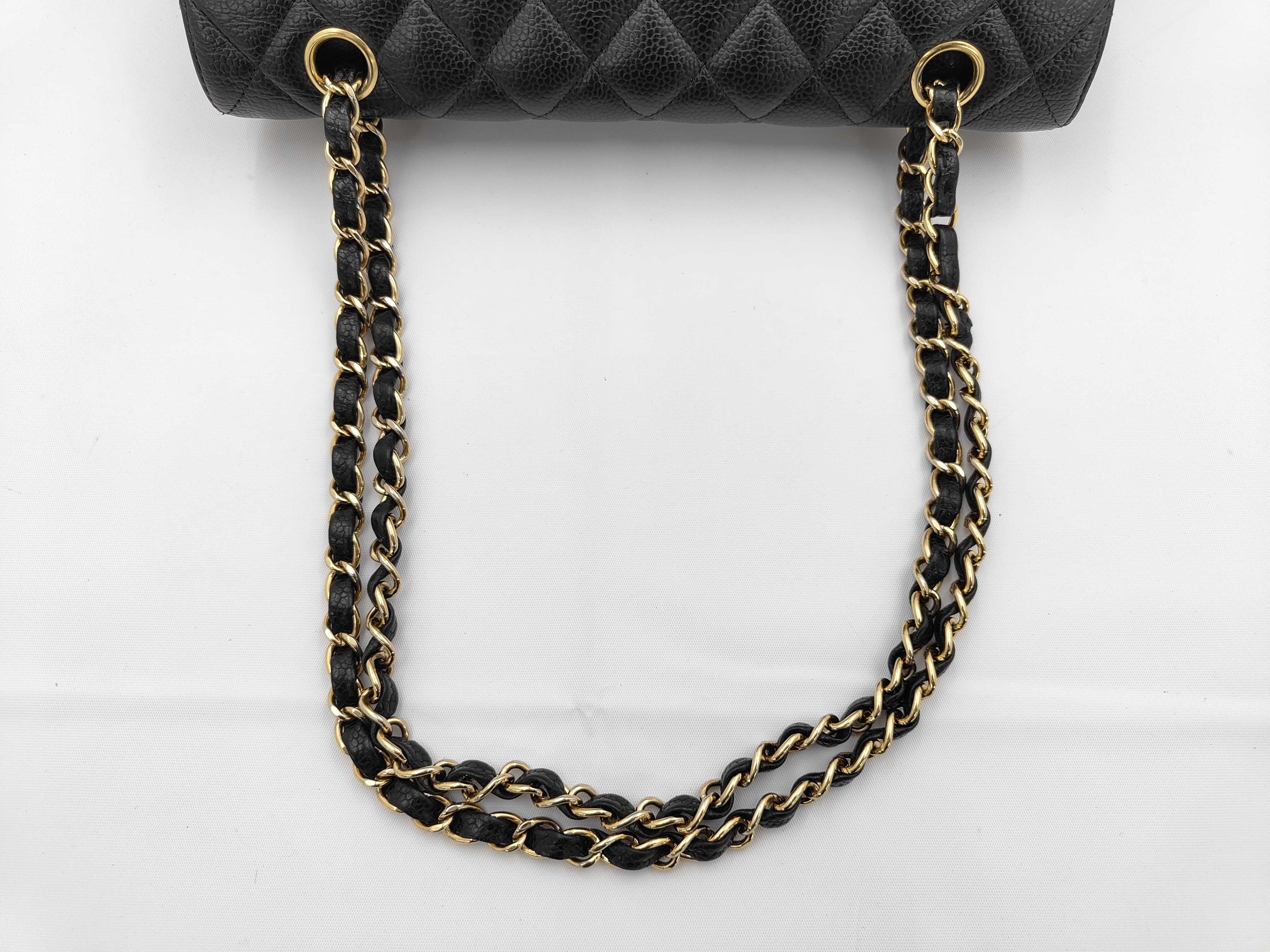 Matelassé Caviar Skin Double Flap Chain Shoulder Bag — view 3