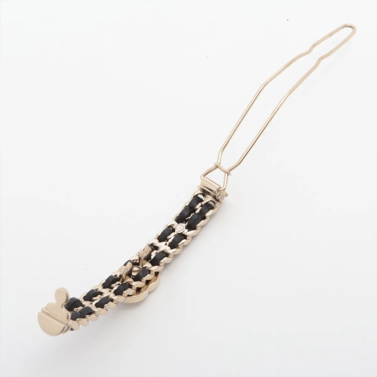 Coco Mark B21B Barrette, GP x Leather x Rhinestone, Gold x Black. Shows signs of wear, — view 3