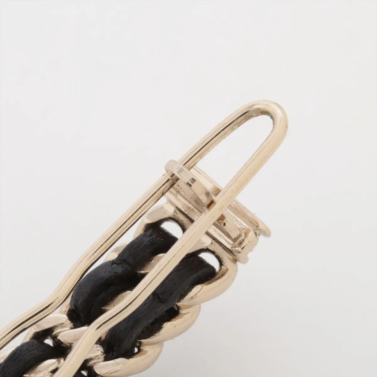 Coco Mark B21B Barrette, GP x Leather x Rhinestone, Gold x Black. Shows signs of wear, — view 4