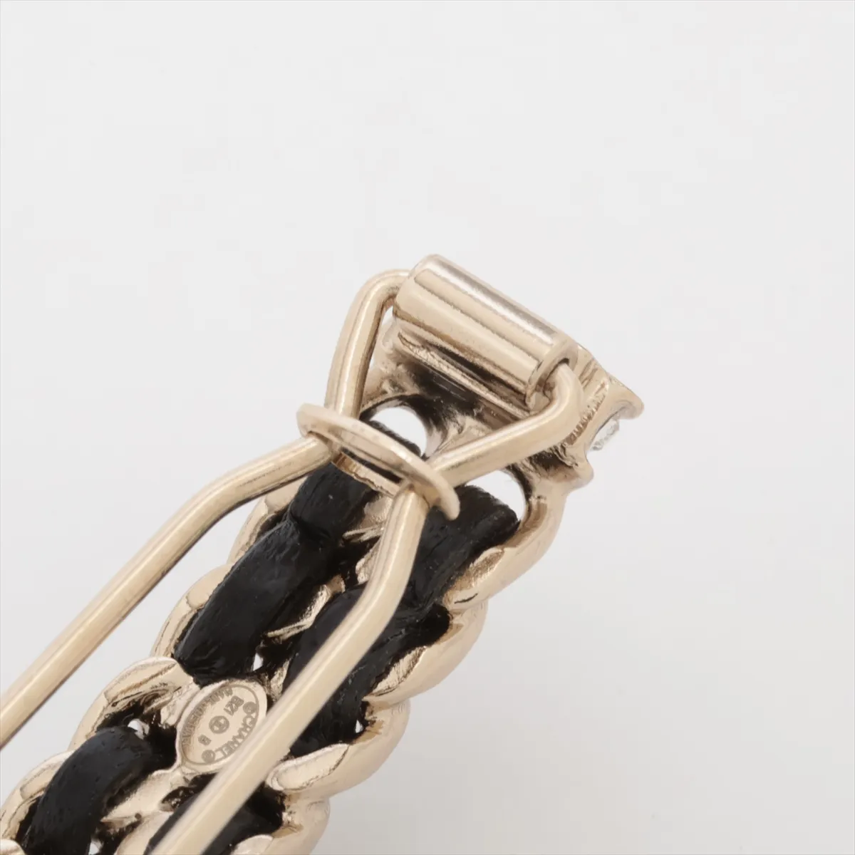 Coco Mark B21B Barrette, GP x Leather x Rhinestone, Gold x Black. Shows signs of wear, — view 5