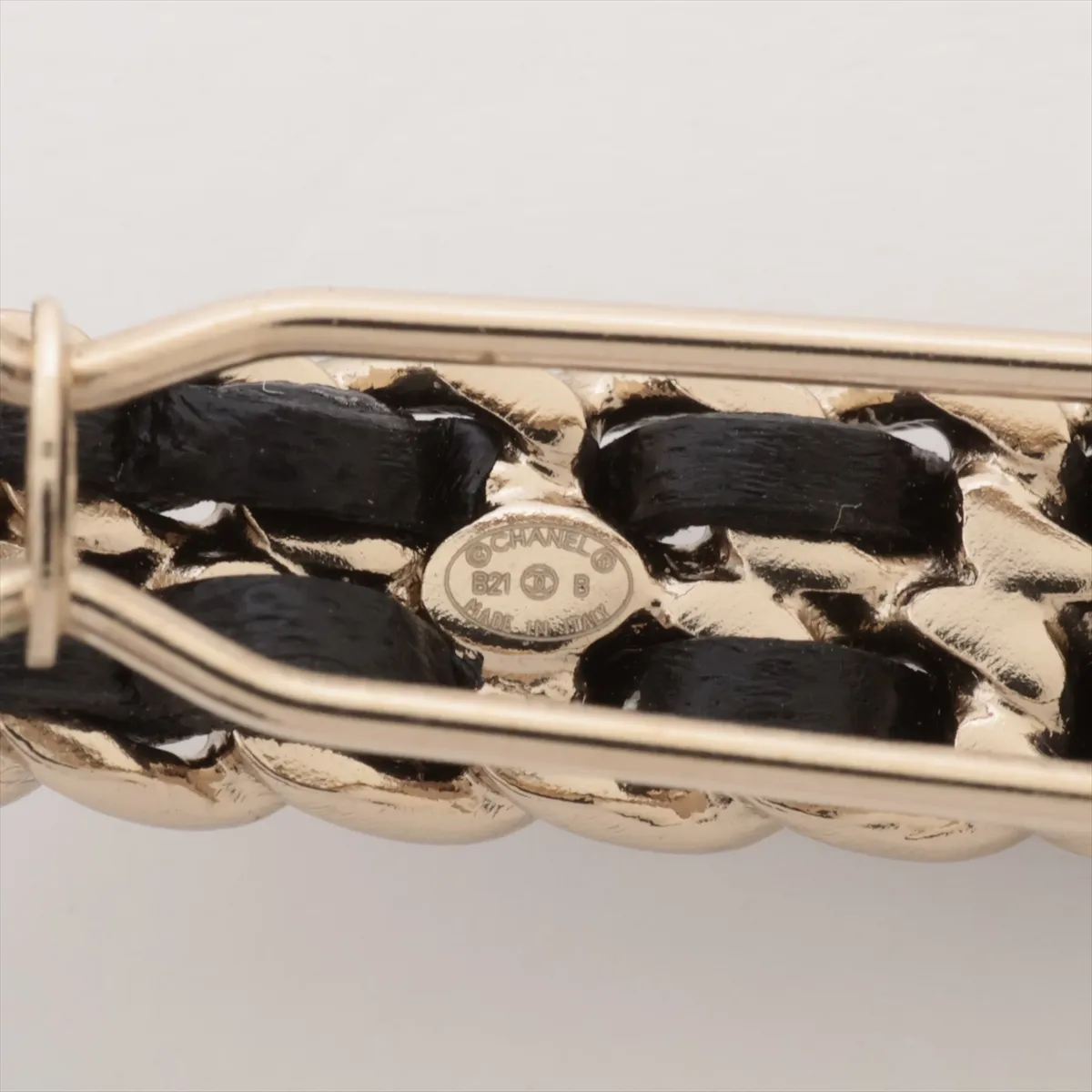 Coco Mark B21B Barrette, GP x Leather x Rhinestone, Gold x Black. Shows signs of wear, — view 6