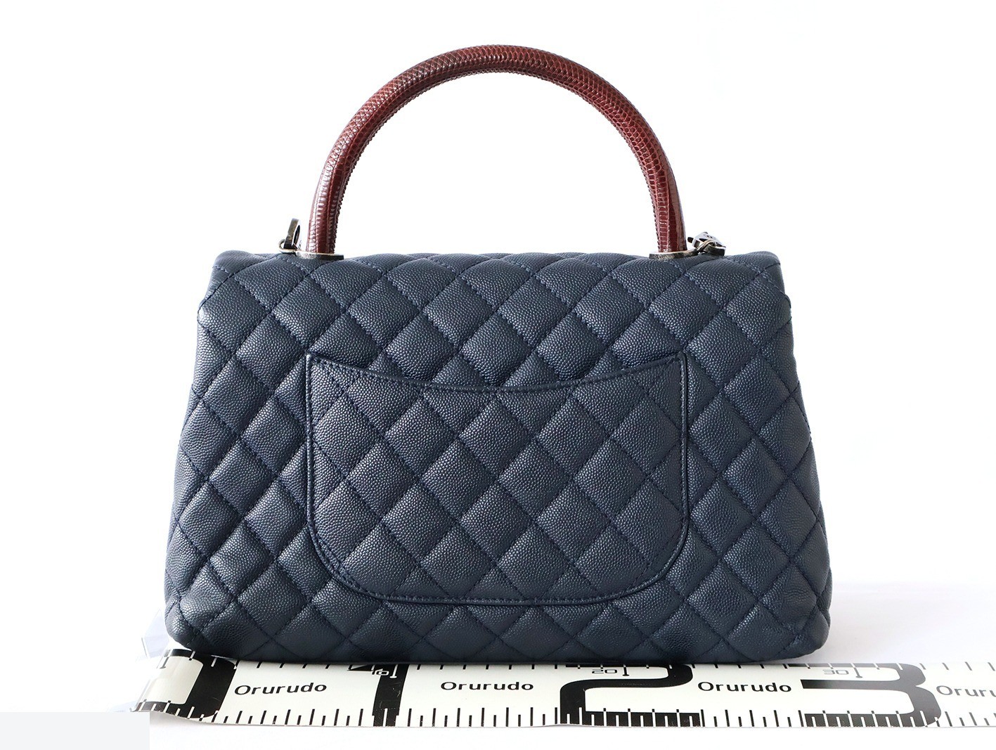 Caviar Skin Coco Handle 2-Way Chain Shoulder Bag, Navy — view 2