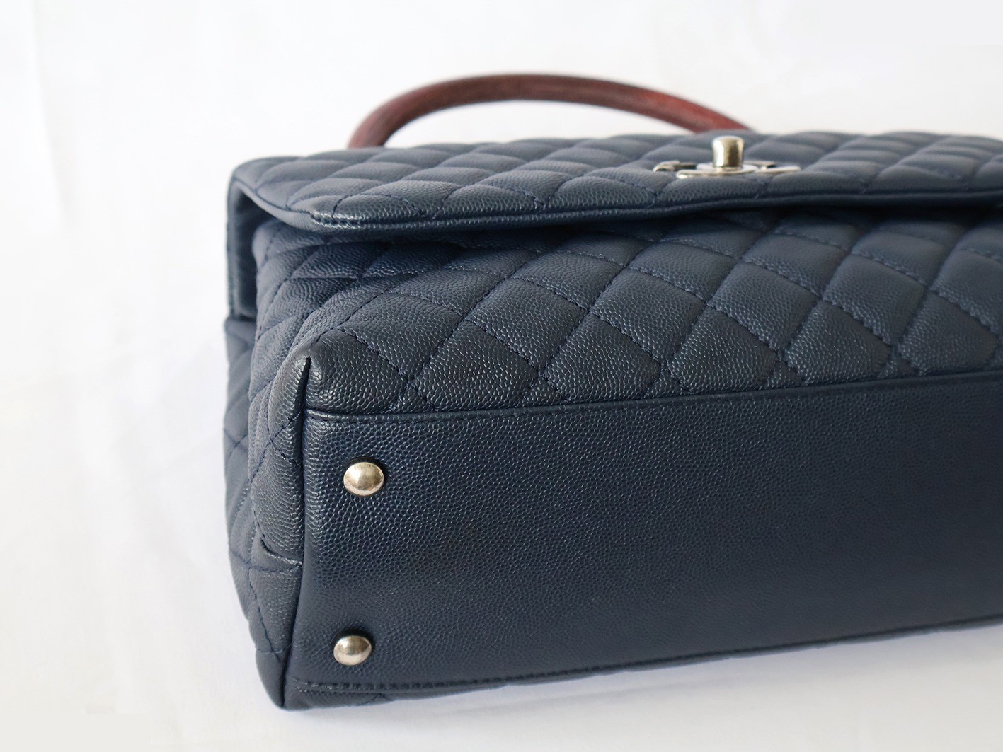 Caviar Skin Coco Handle 2-Way Chain Shoulder Bag, Navy — view 3