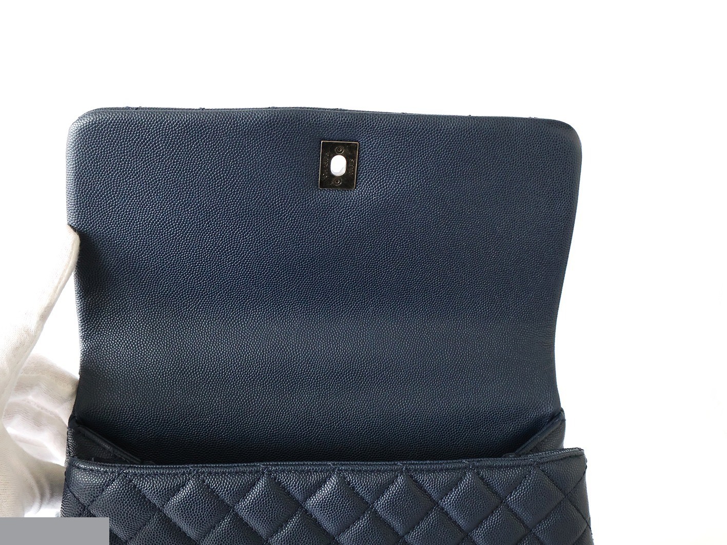 Caviar Skin Coco Handle 2-Way Chain Shoulder Bag, Navy — view 9