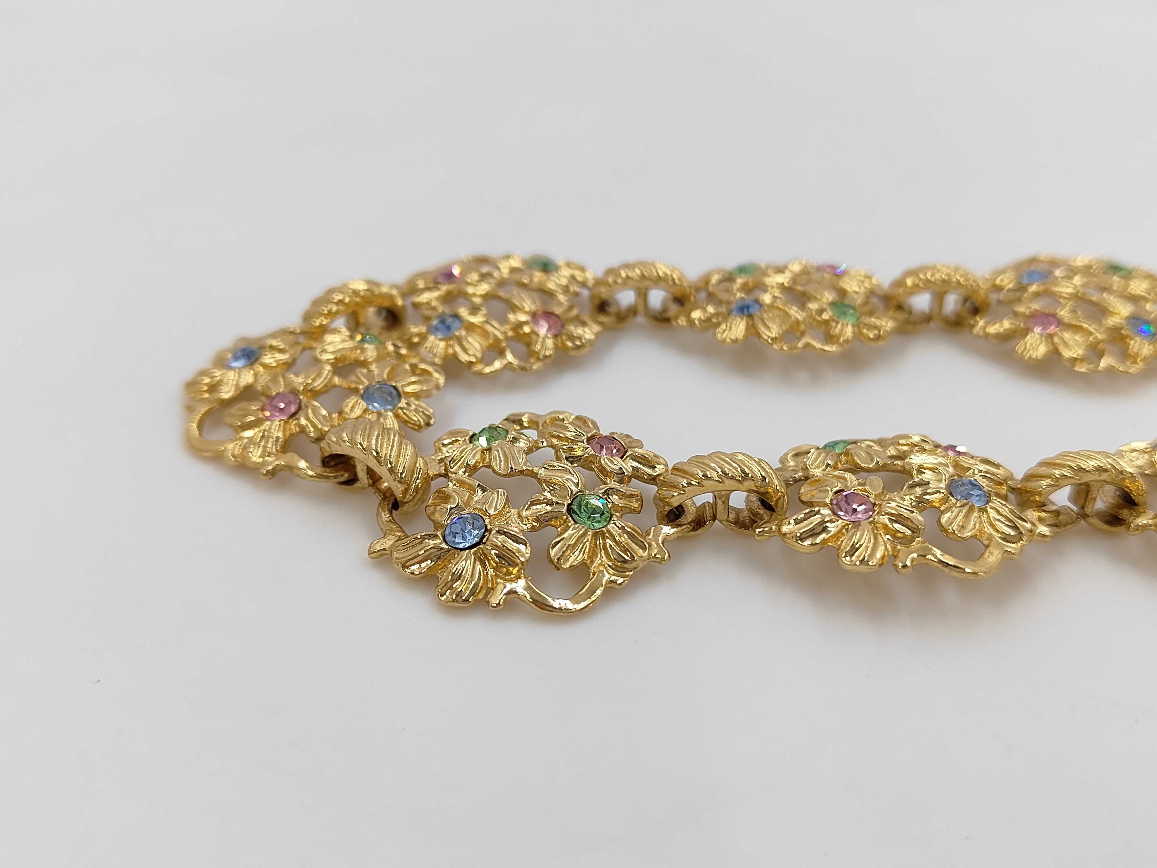 Flower Chain Link Stone Gold x Multi Choker Necklace — view 2