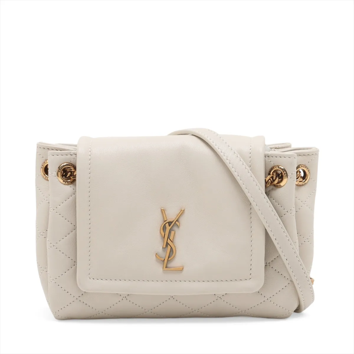 Mini Nolita Leather Chain Shoulder Bag, Ivory, 672738