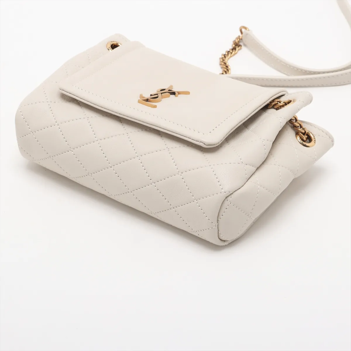 Mini Nolita Leather Chain Shoulder Bag, Ivory, 672738 — view 3