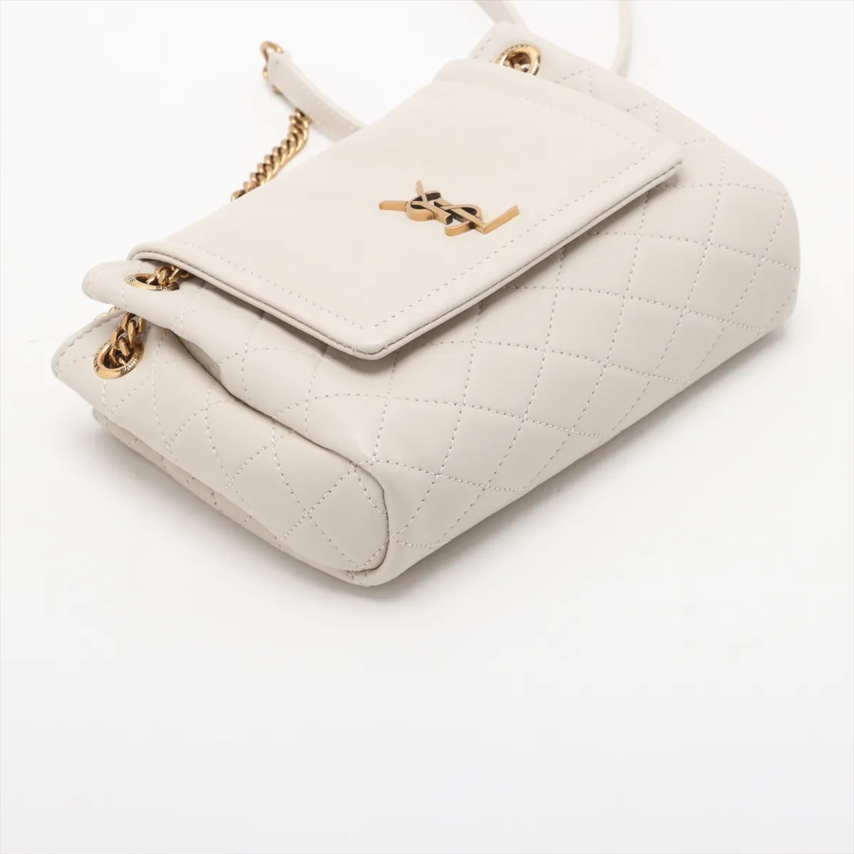 Mini Nolita Leather Chain Shoulder Bag, Ivory, 672738 — view 4