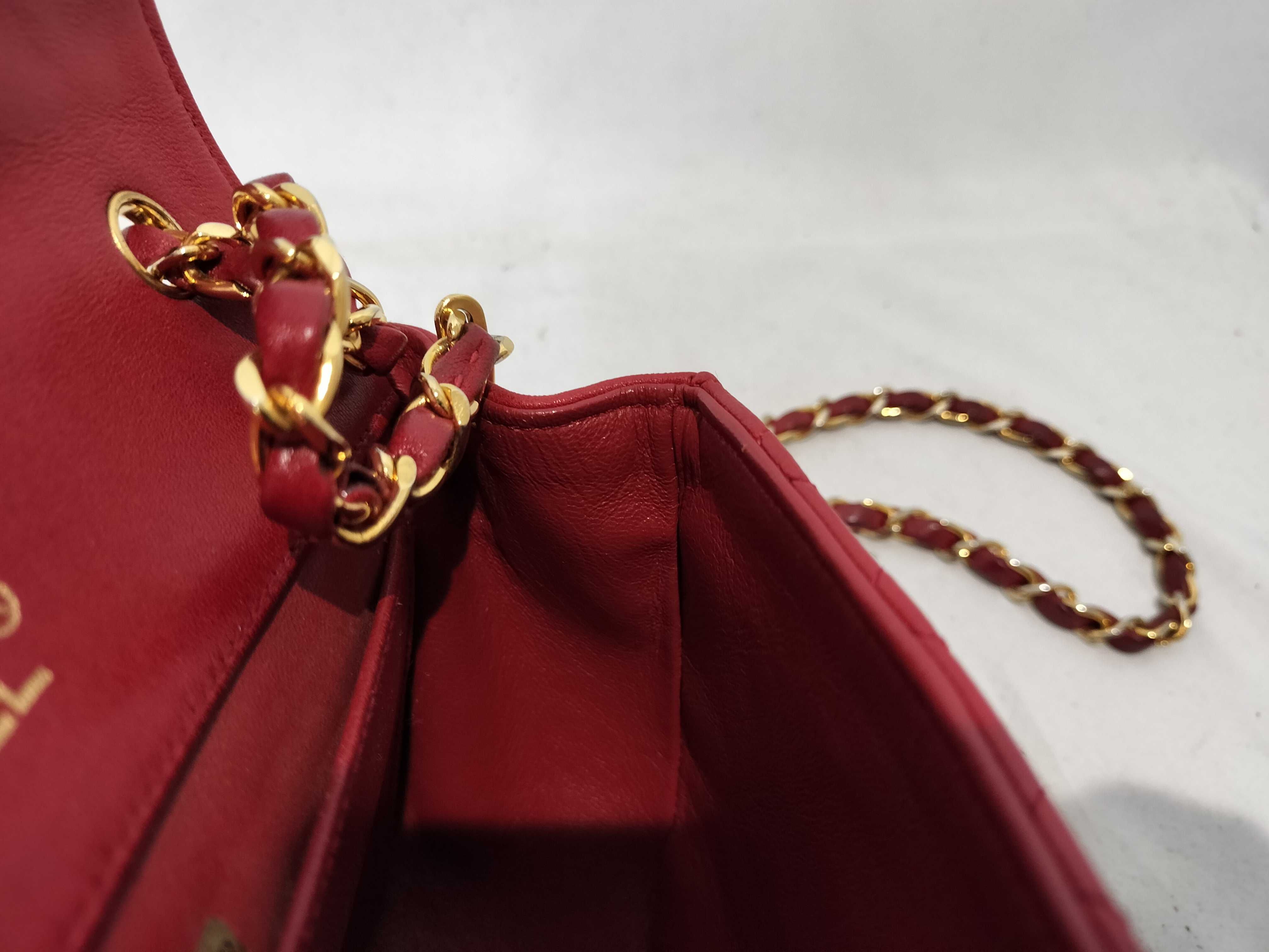Lambskin Chain Shoulder Bag, Red, Pocket Deterioration — view 13