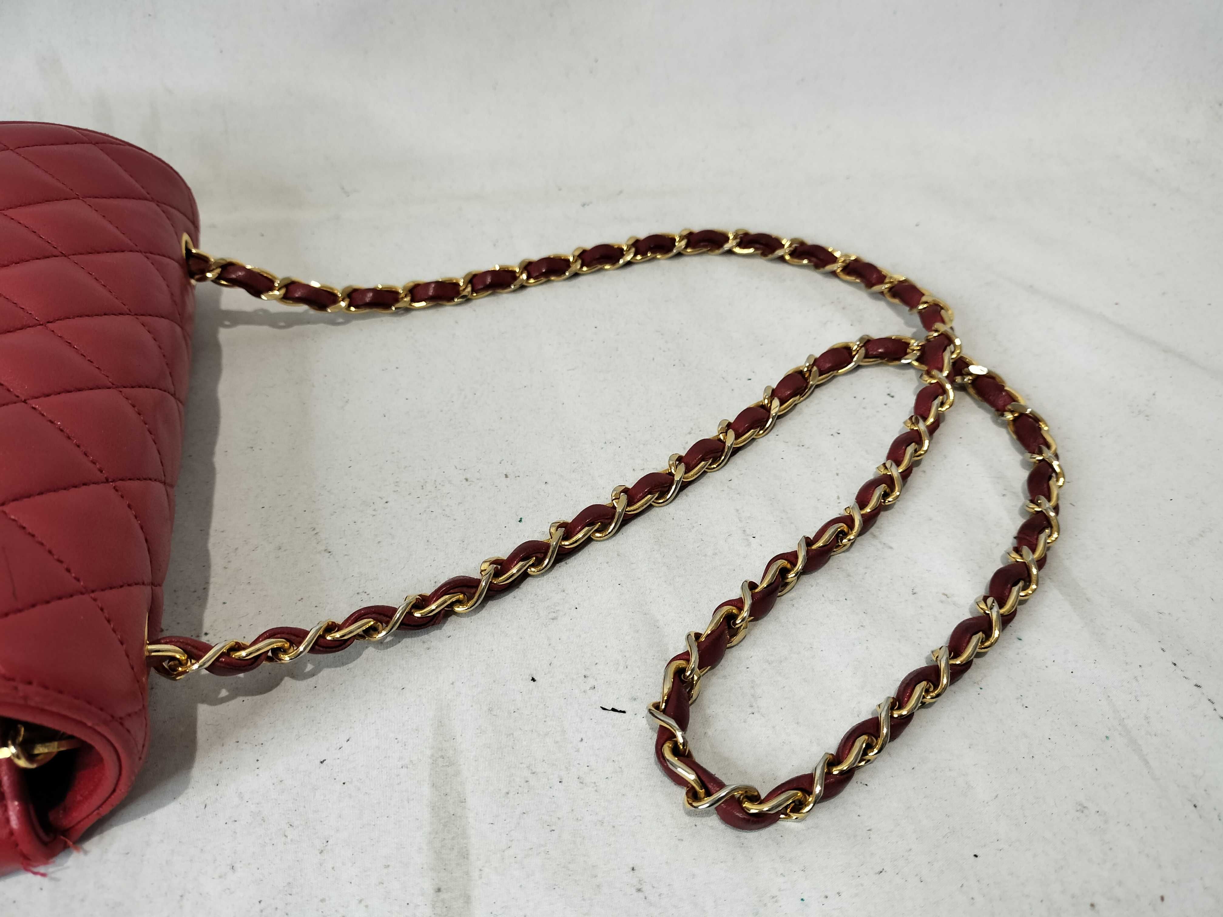 Lambskin Chain Shoulder Bag, Red, Pocket Deterioration — view 4