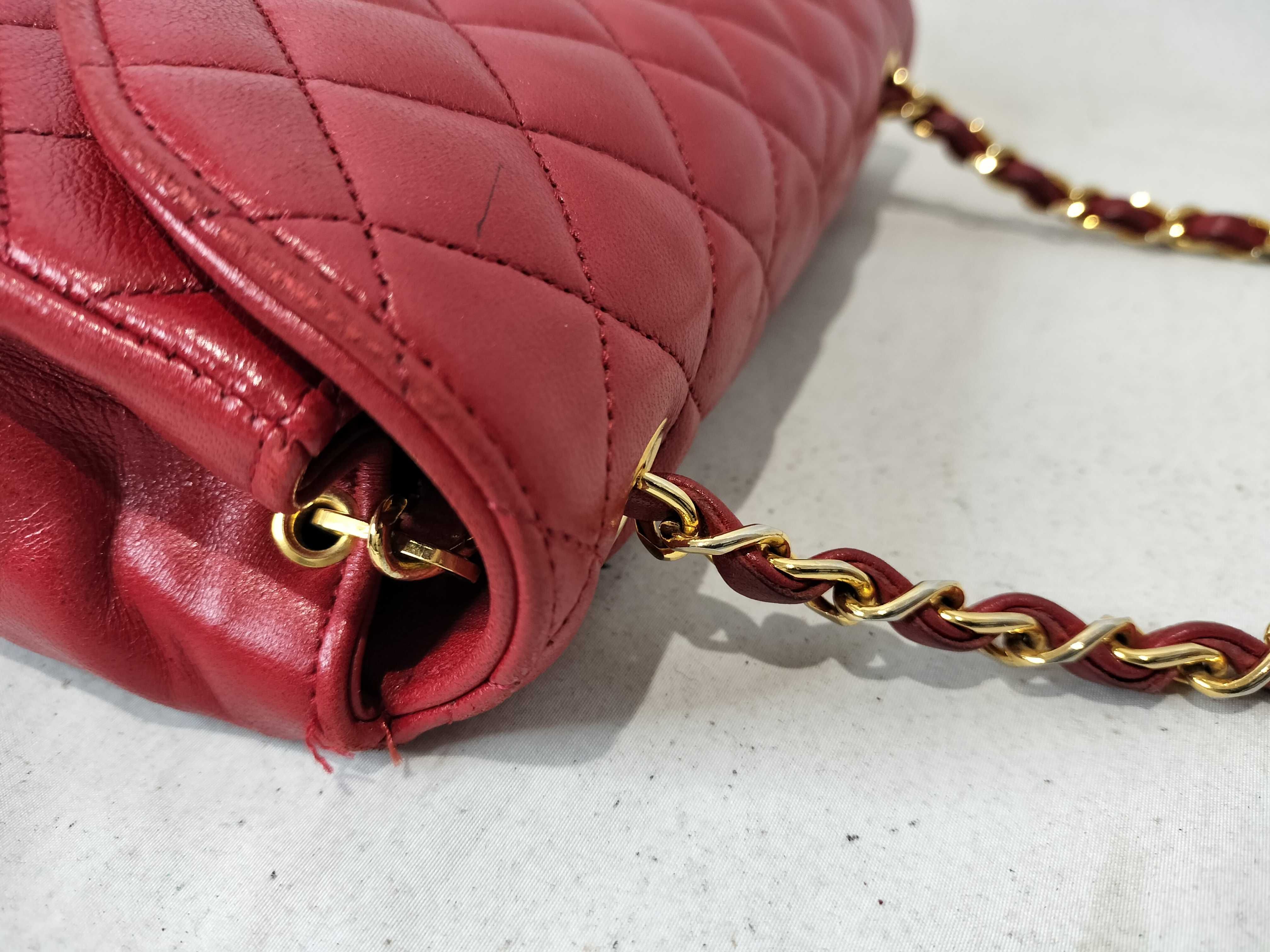 Lambskin Chain Shoulder Bag, Red, Pocket Deterioration — view 6