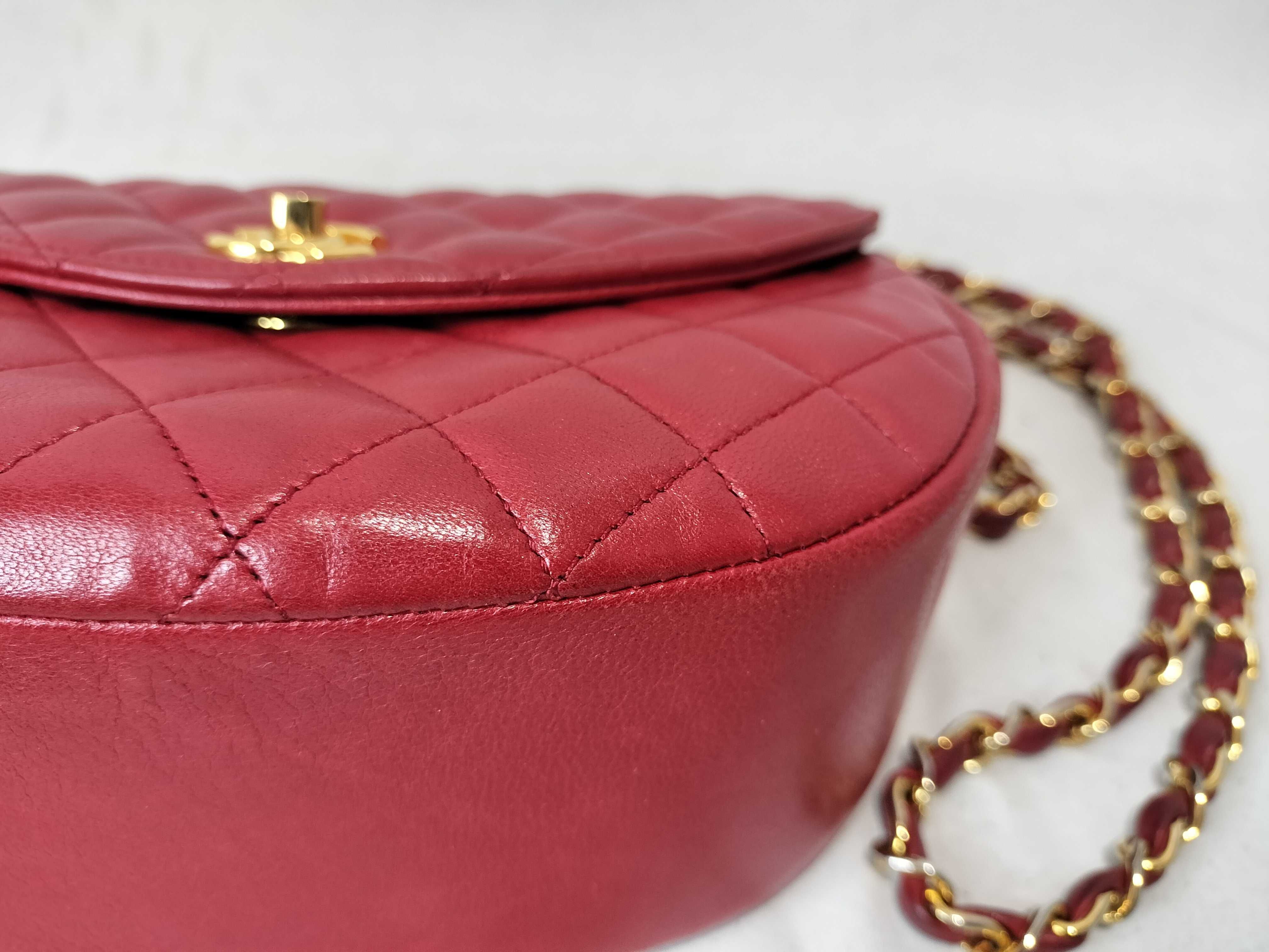 Lambskin Chain Shoulder Bag, Red, Pocket Deterioration — view 7