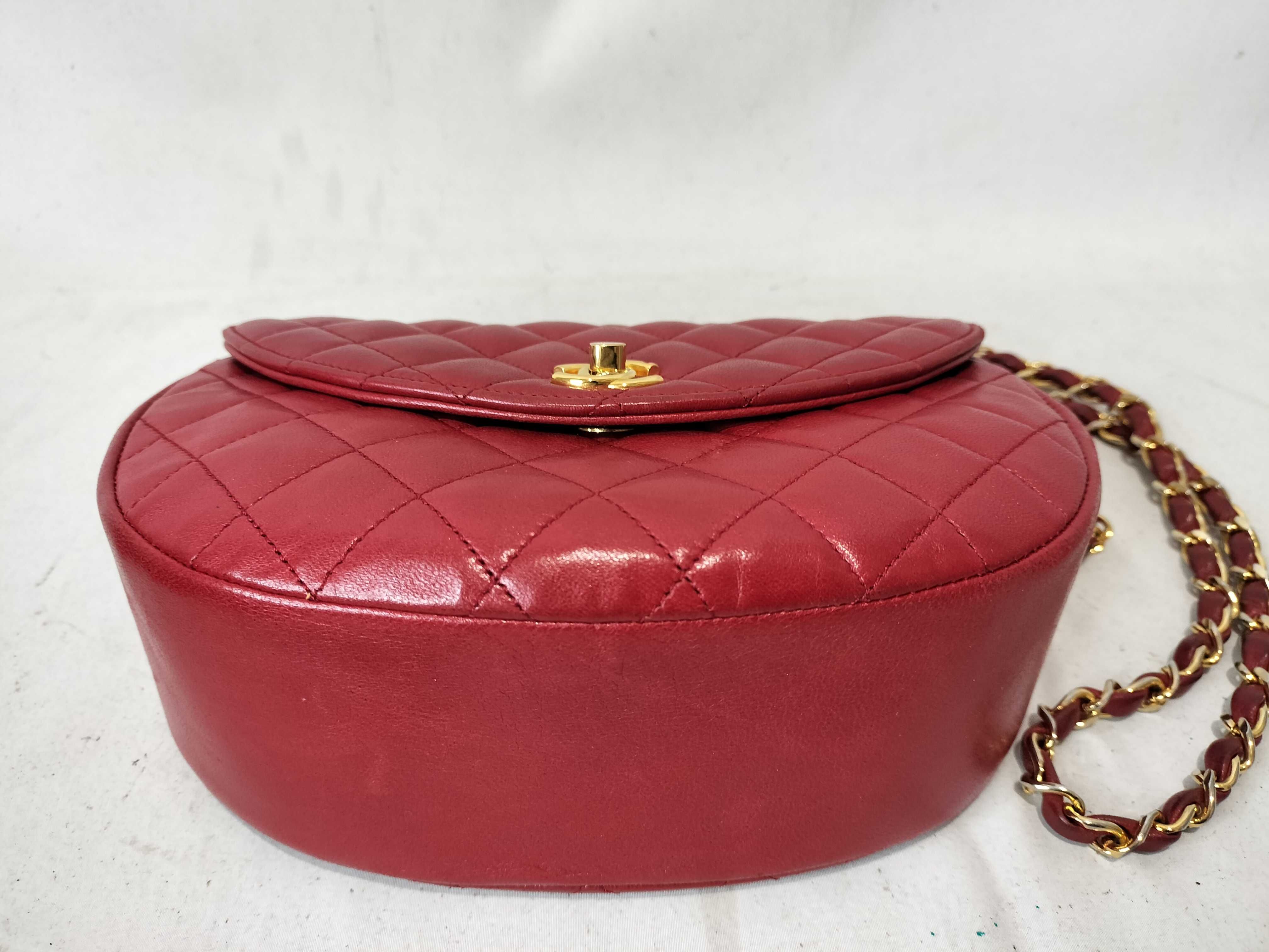 Lambskin Chain Shoulder Bag, Red, Pocket Deterioration — view 8