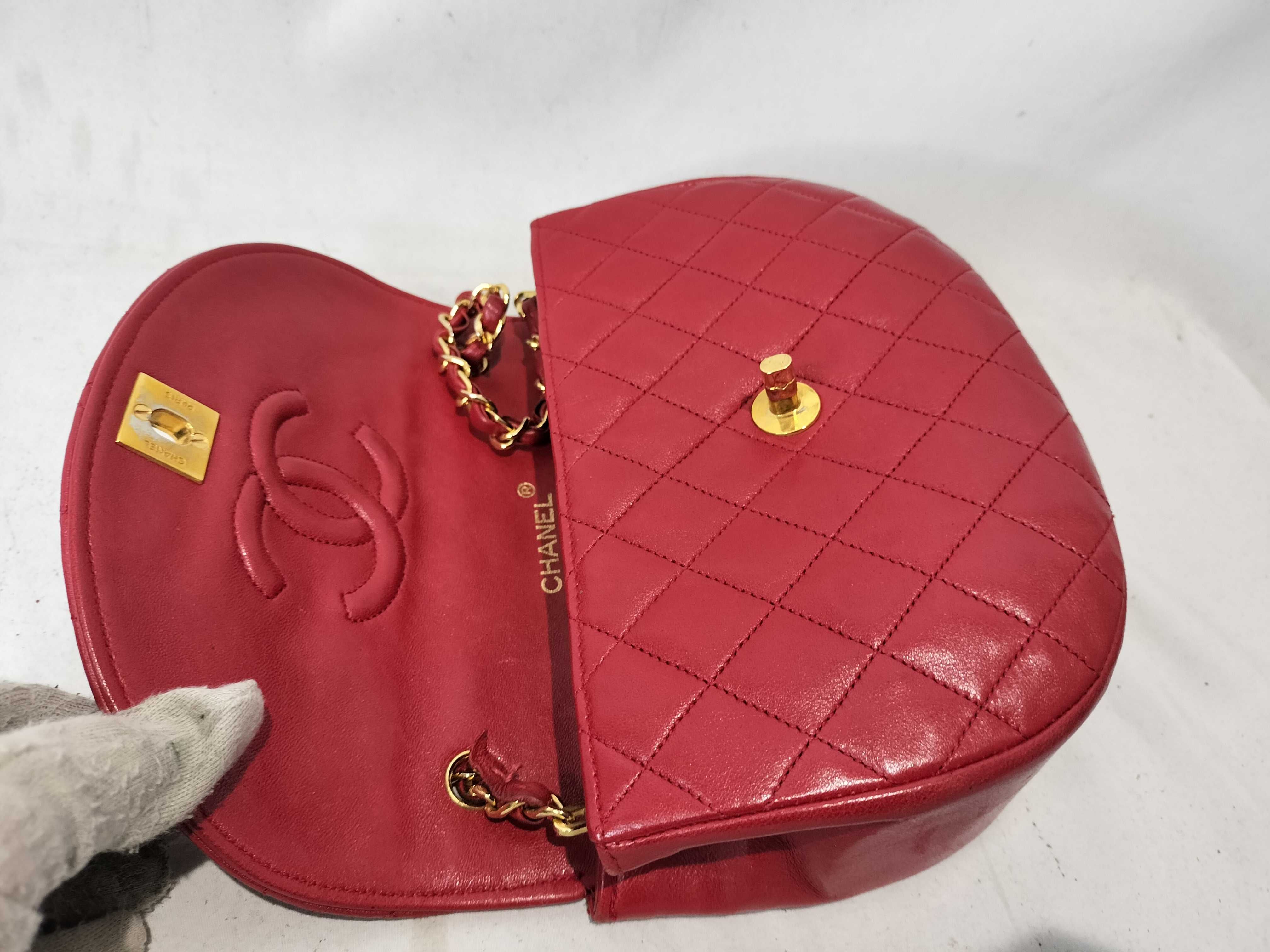 Lambskin Chain Shoulder Bag, Red, Pocket Deterioration — view 9
