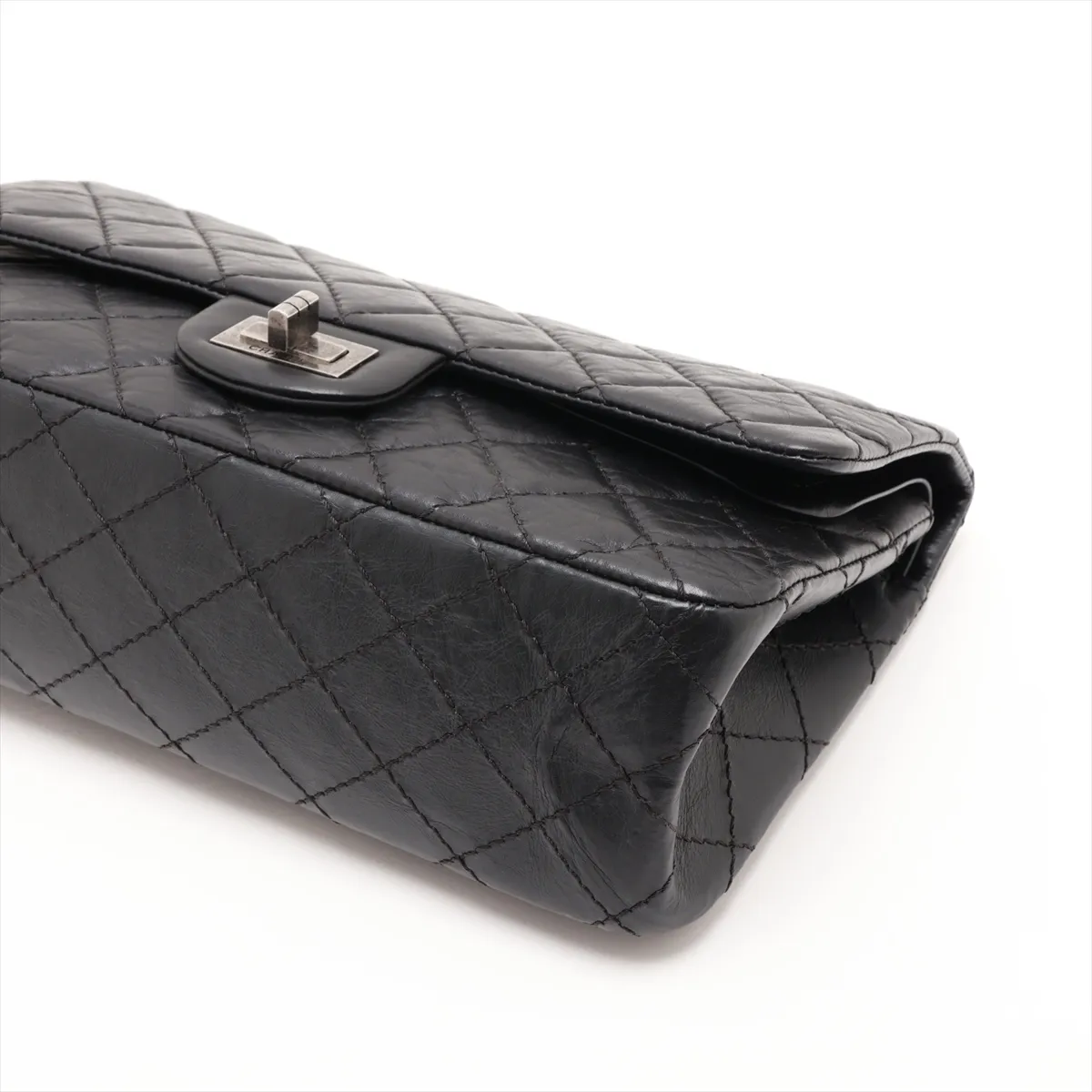 Matelassé 2.55 Vintage Calf Double Flap Double Chain Bag, Black with Gunmetal Hardware, 18849498, Serial Number 18-series, A37586 — view 3