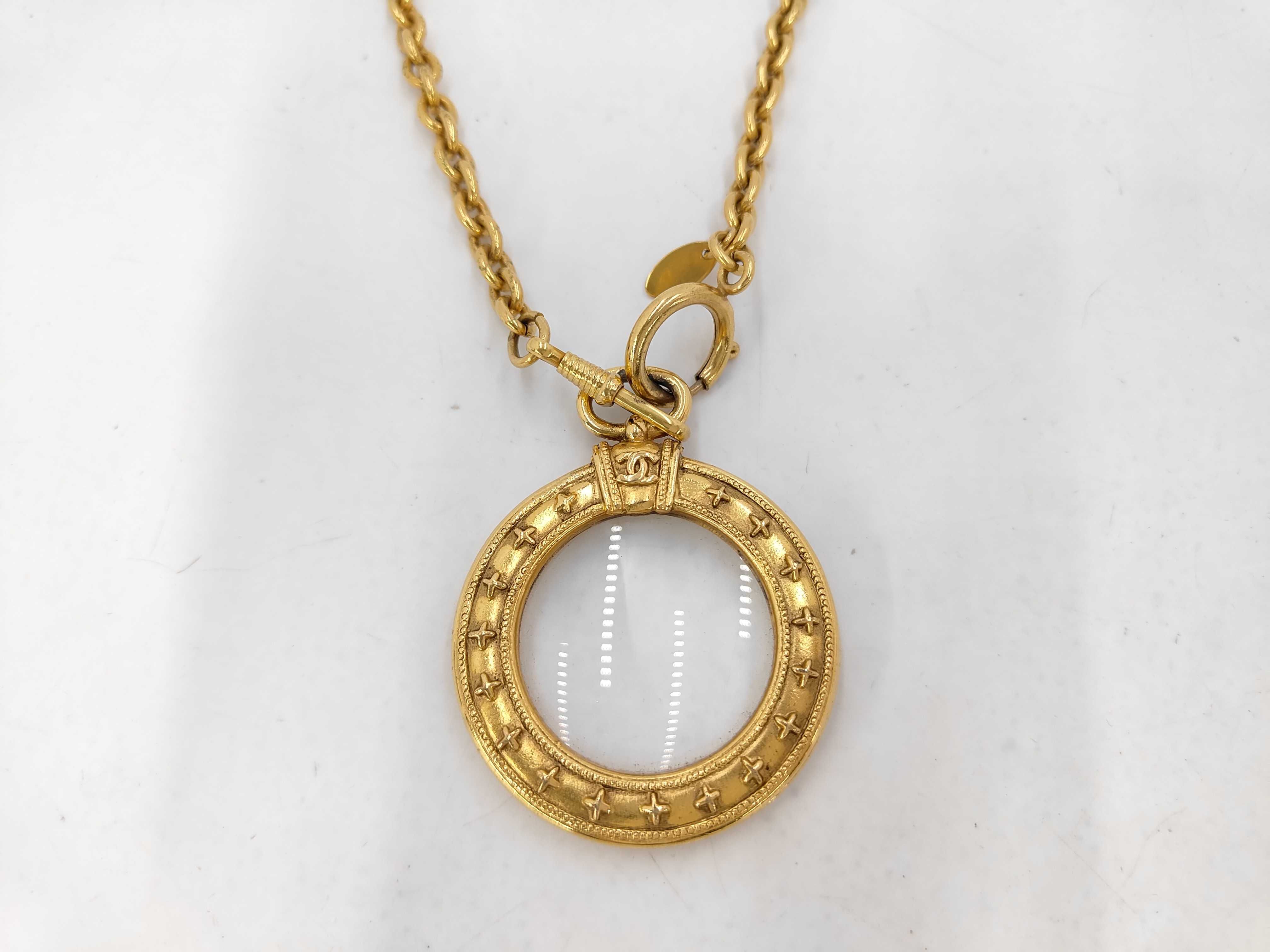 Magnifying Glass Design Pendant Gold Necklace — view 2