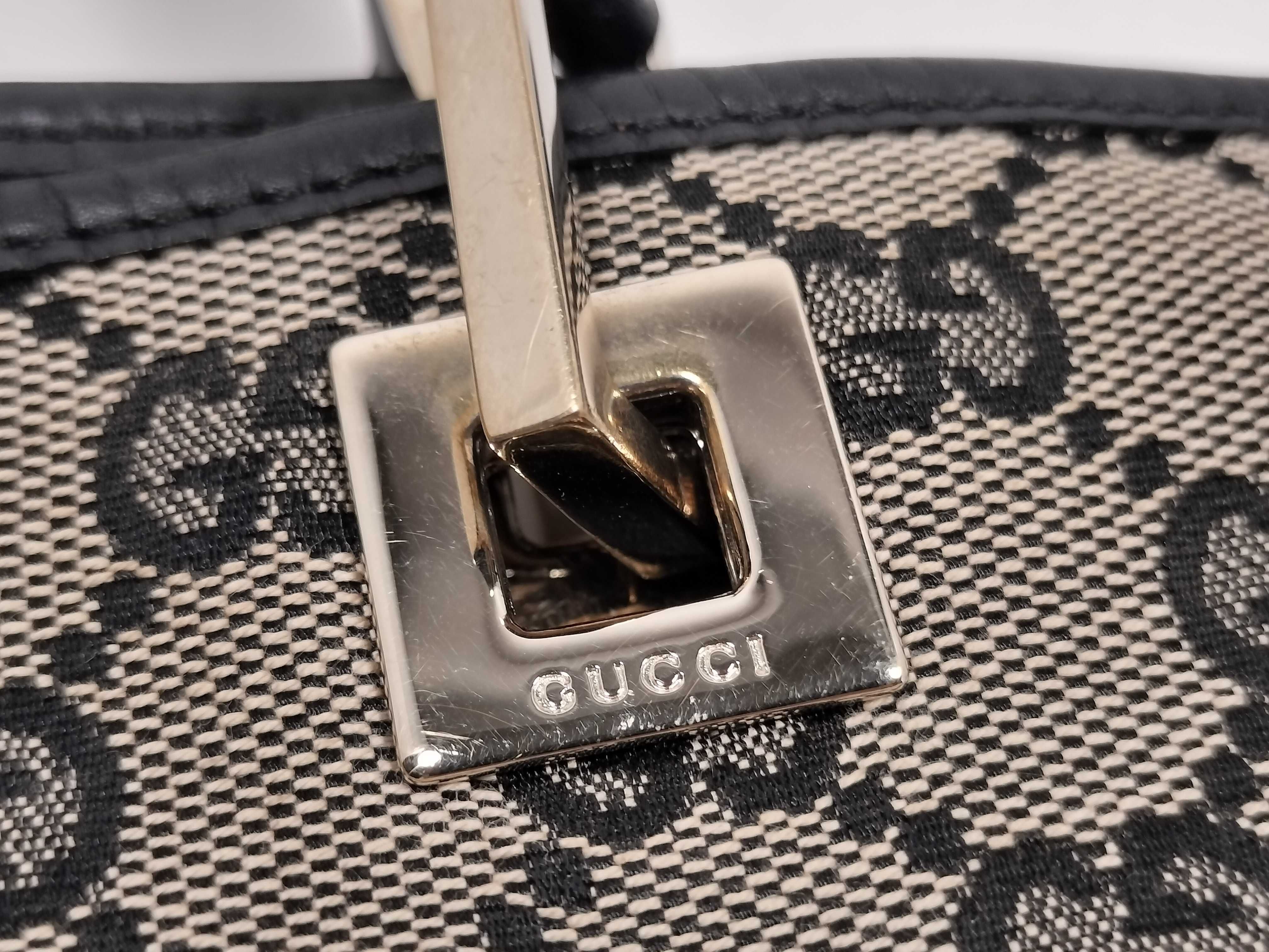 002 1097 GG Canvas Tote Bag Leather Black — view 12