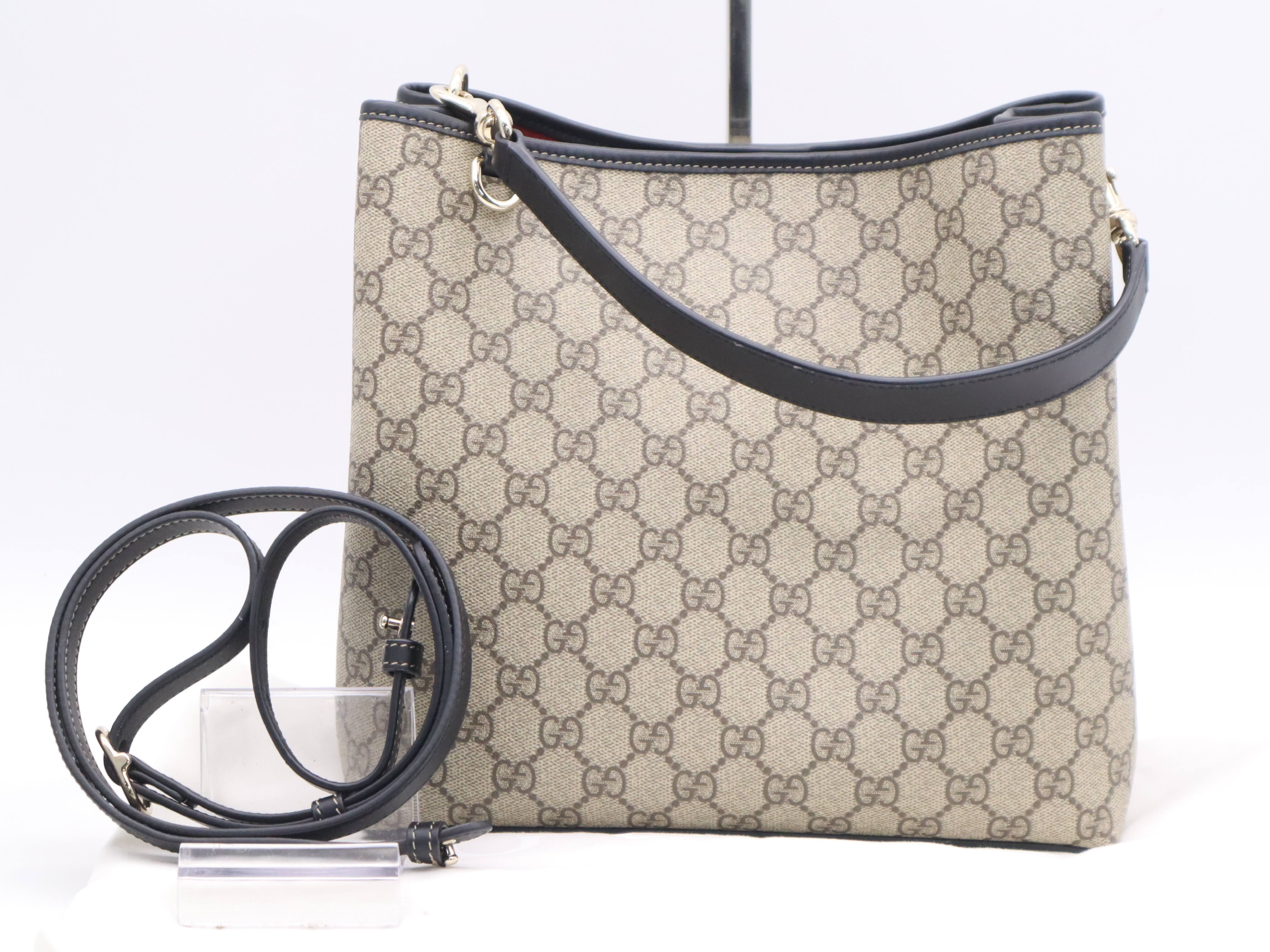 815103 Canvas x Leather GG Supreme Medium Bucket Handbag Brown Gold Hardware Shoulder Strap and Dust Bag Included