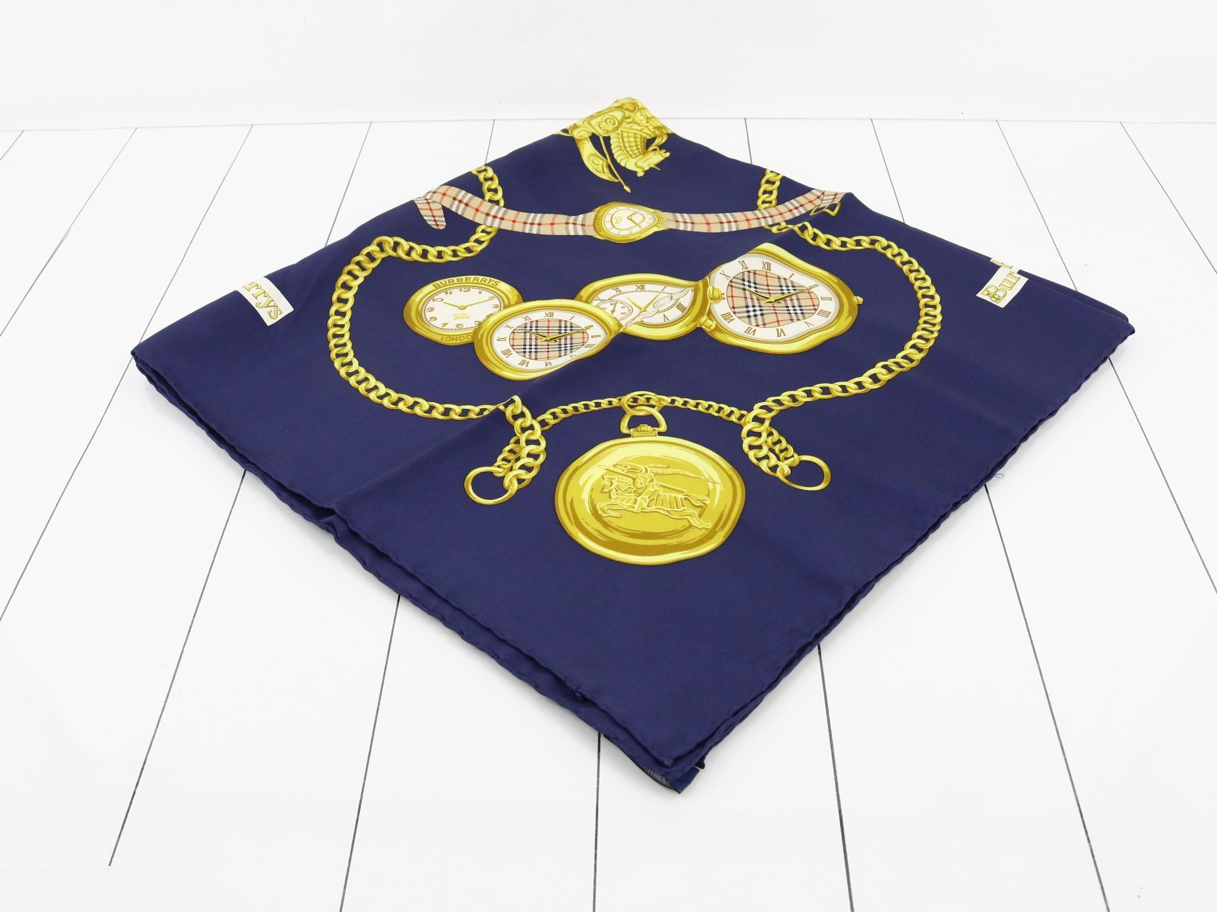 Large silk scarf, navy, with tag. — view 2