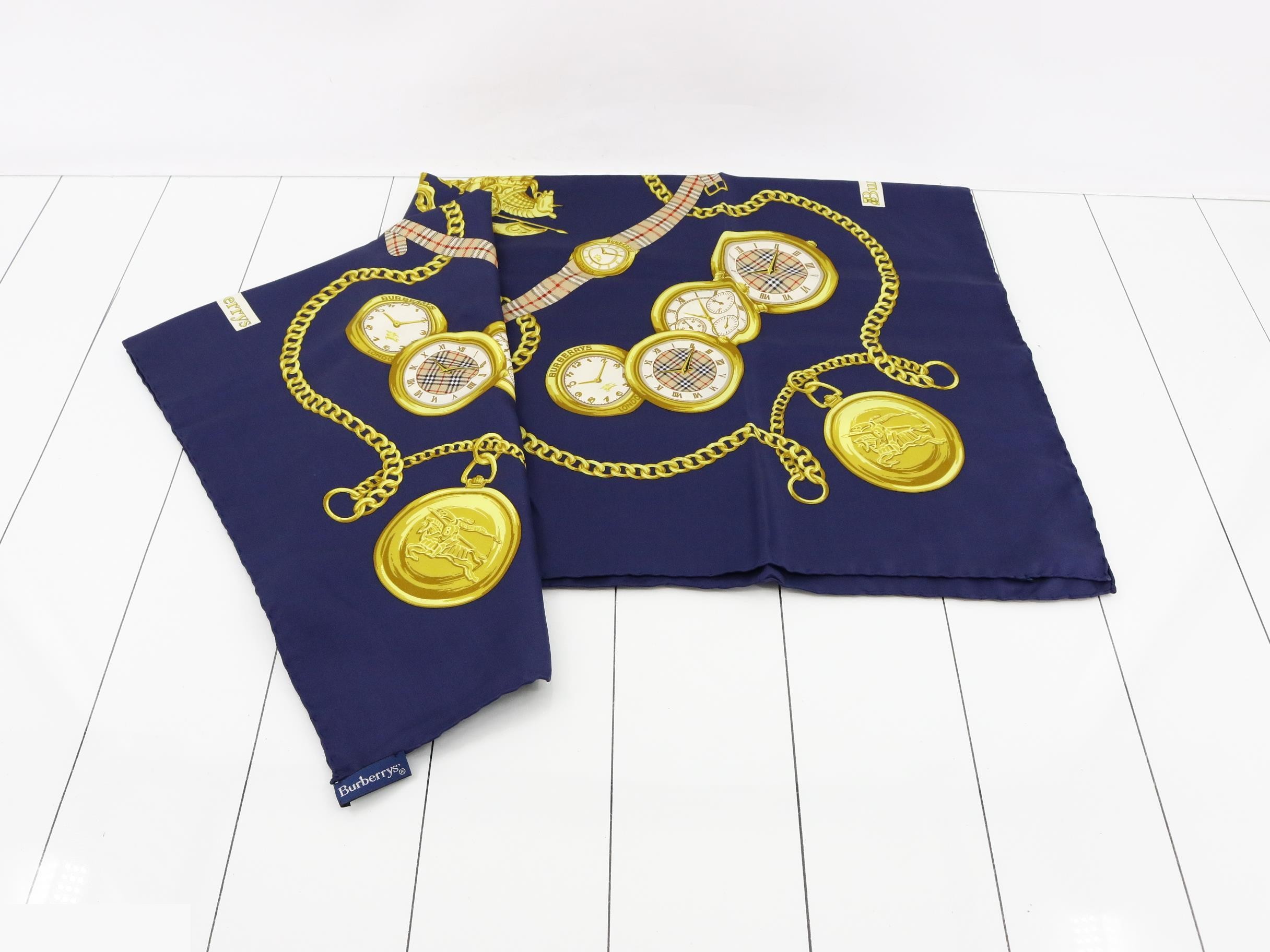 Large silk scarf, navy, with tag. — view 3
