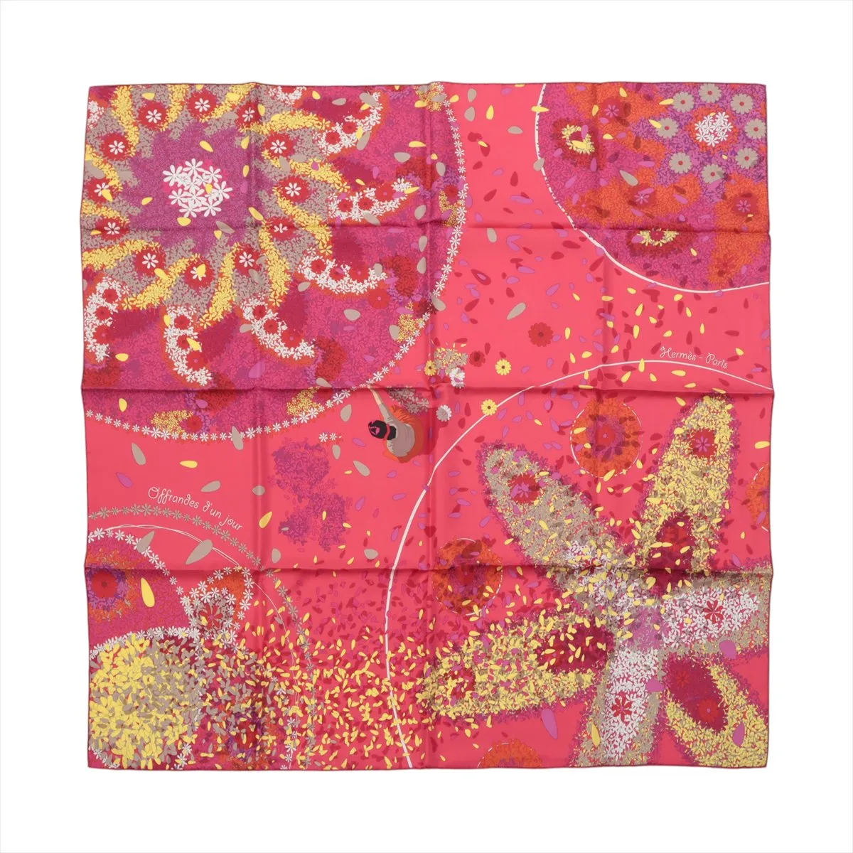Carre 90 OFFRANDES D'UN JOUR Flower Offering Scarf Silk Red