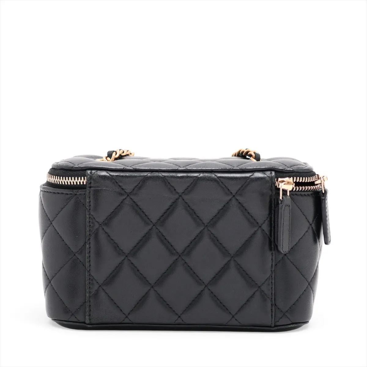 Matelassé Lambskin Shoulder Bag Vanity Case, Black with Gold Hardware, Serial Number 31569969 (Serial Number in the 31st range) — view 2