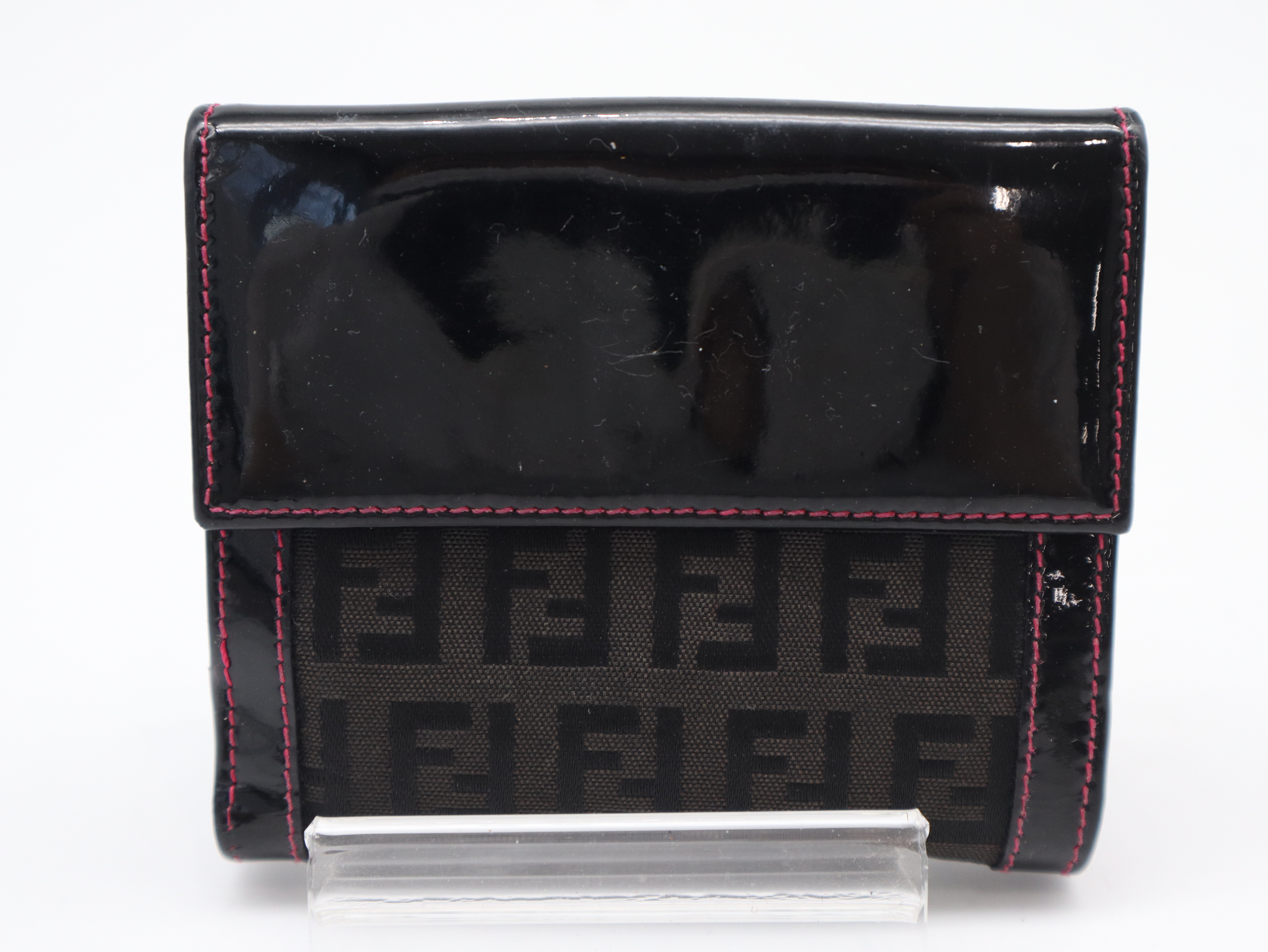 Zucchino Bifold Wallet with Double Snap Closure, Patent Leather, Gray, Black, Pink — view 2
