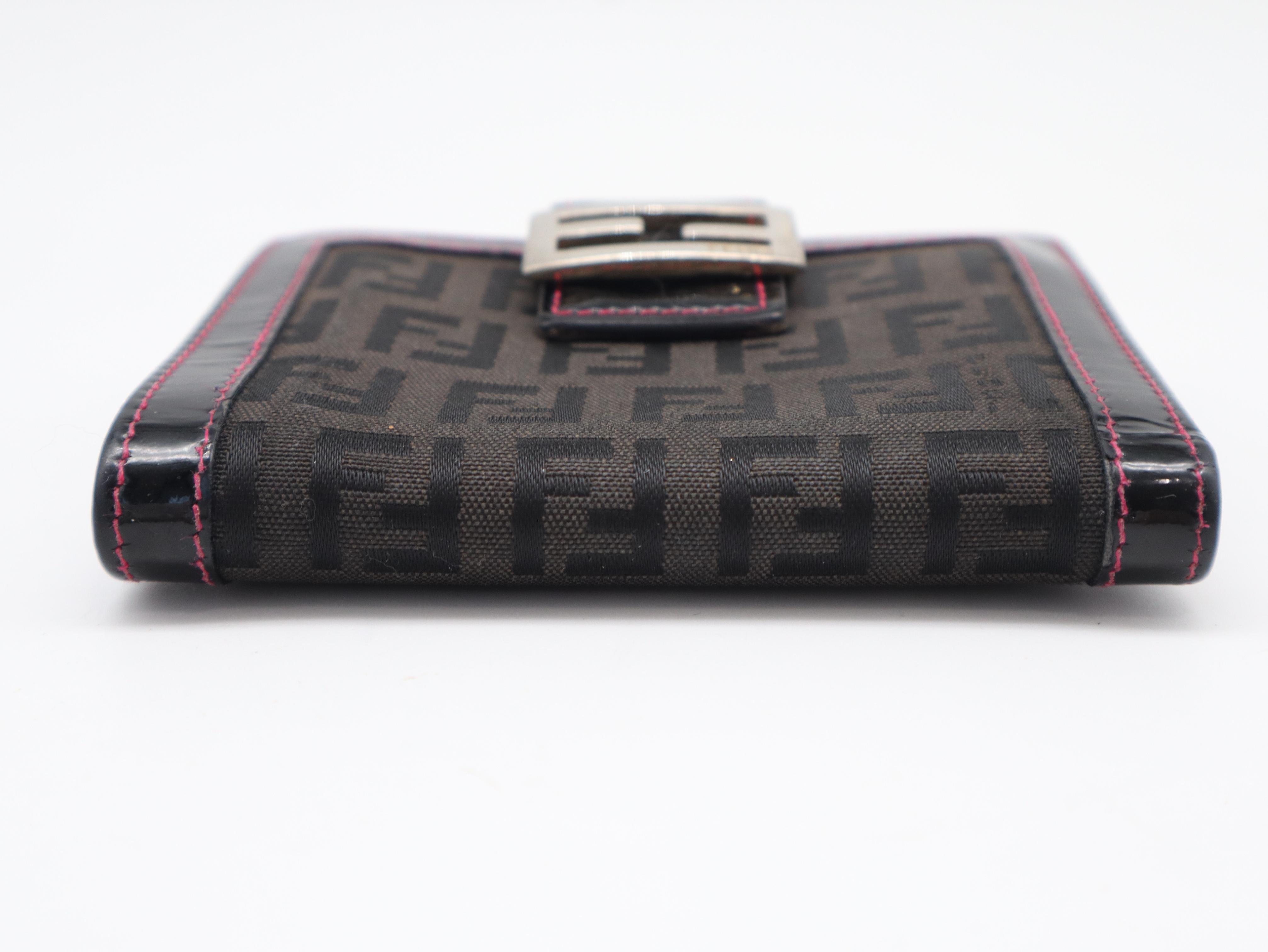 Zucchino Bifold Wallet with Double Snap Closure, Patent Leather, Gray, Black, Pink — view 3