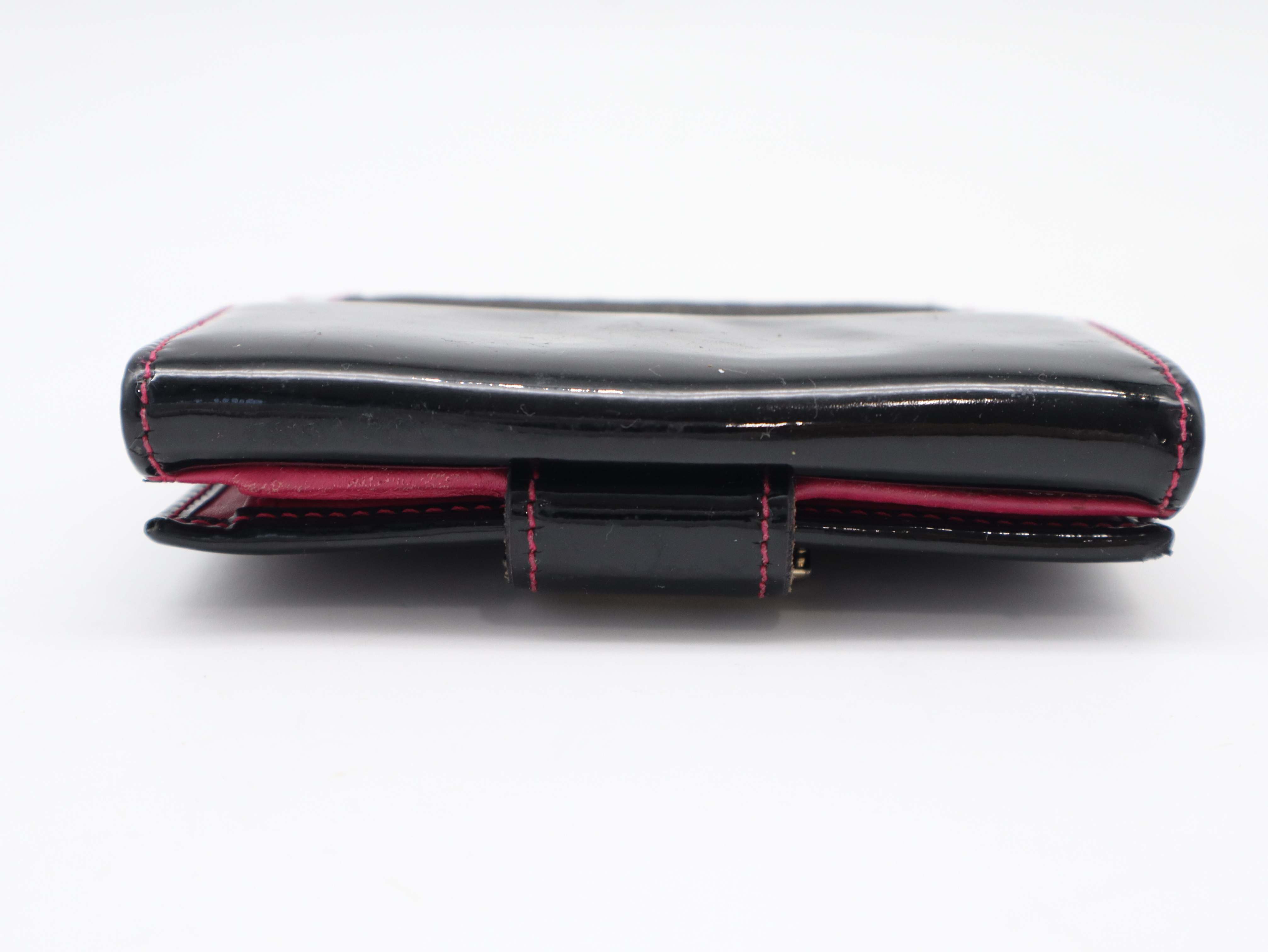 Zucchino Bifold Wallet with Double Snap Closure, Patent Leather, Gray, Black, Pink — view 4