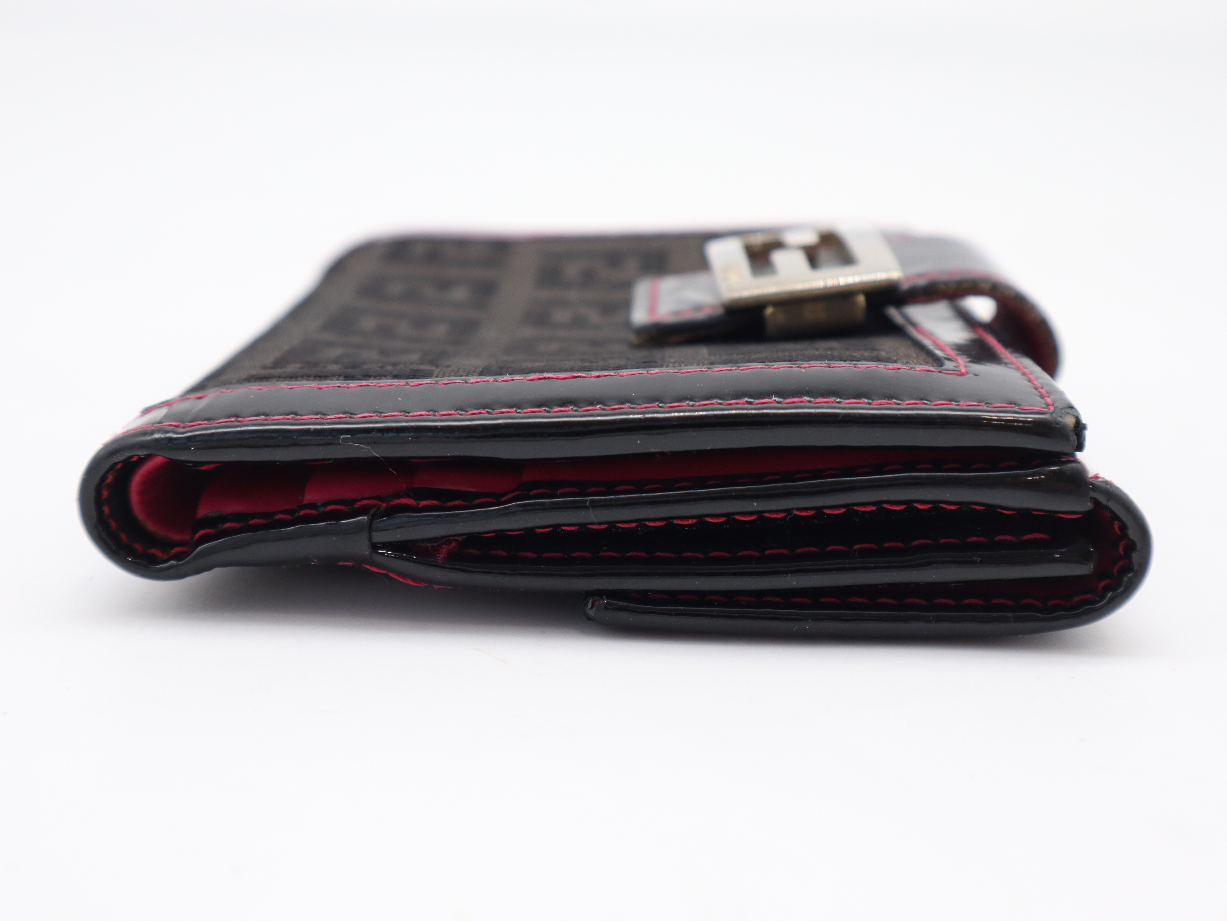 Zucchino Bifold Wallet with Double Snap Closure, Patent Leather, Gray, Black, Pink — view 5
