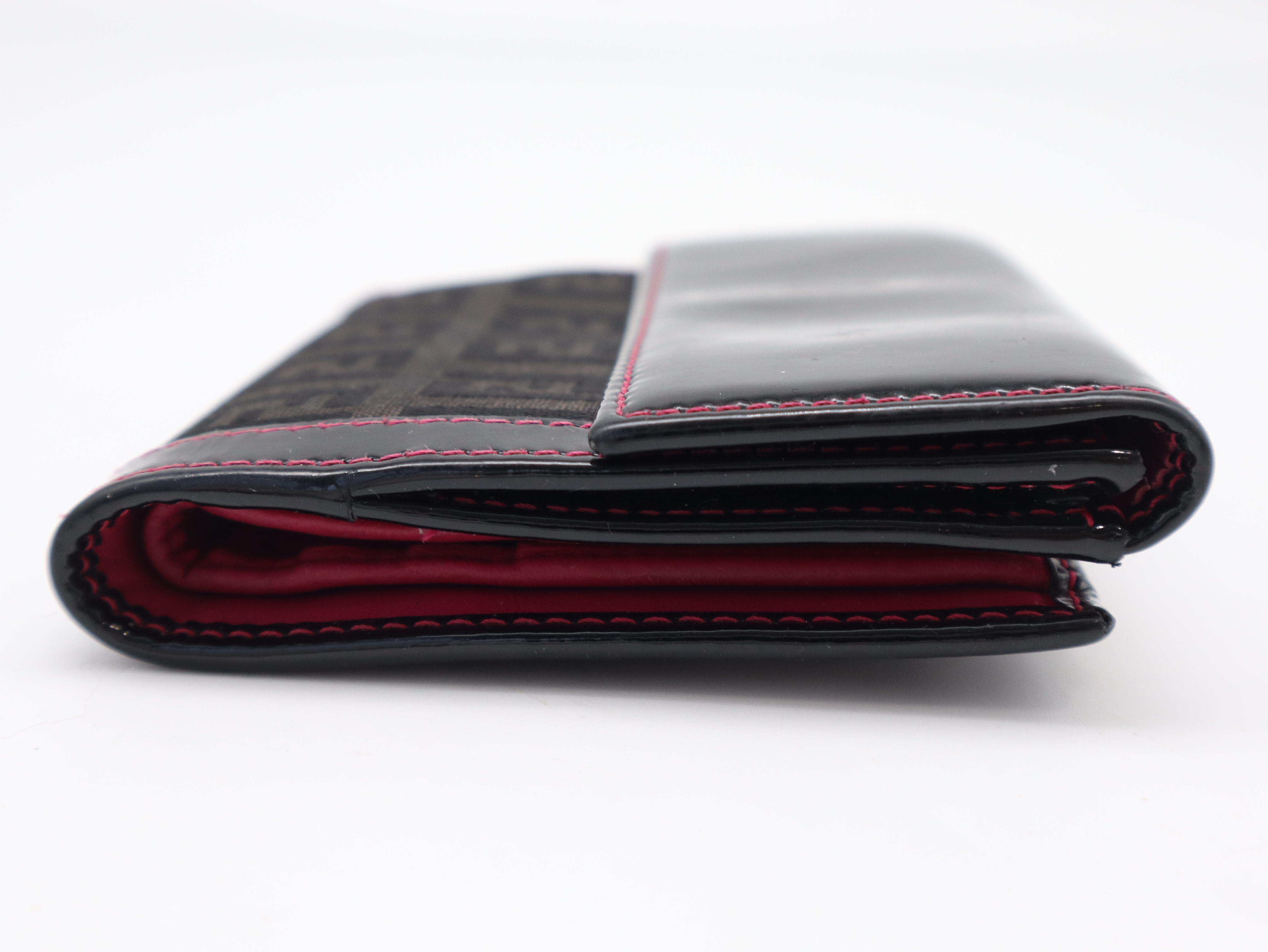 Zucchino Bifold Wallet with Double Snap Closure, Patent Leather, Gray, Black, Pink — view 6