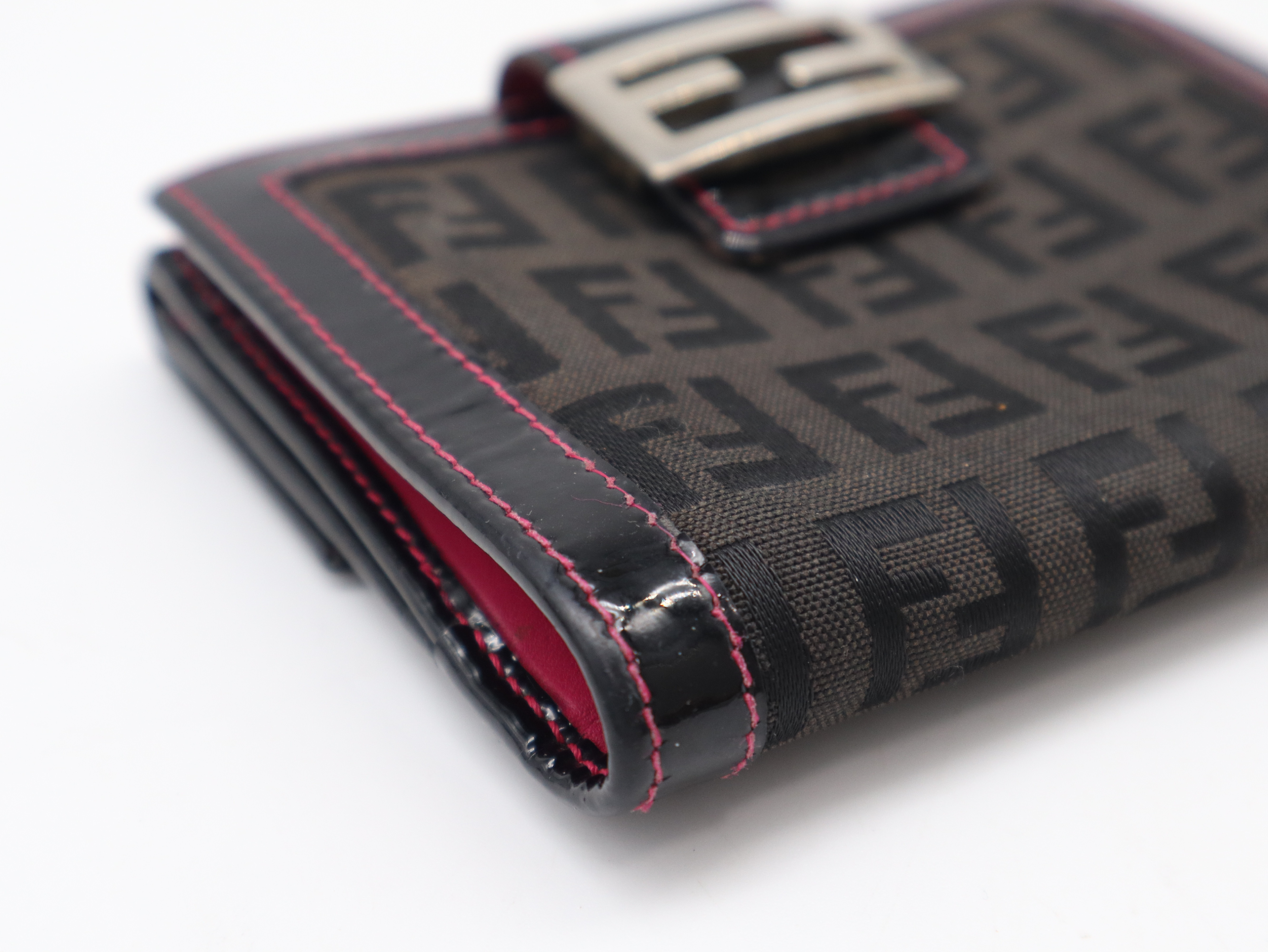Zucchino Bifold Wallet with Double Snap Closure, Patent Leather, Gray, Black, Pink — view 7