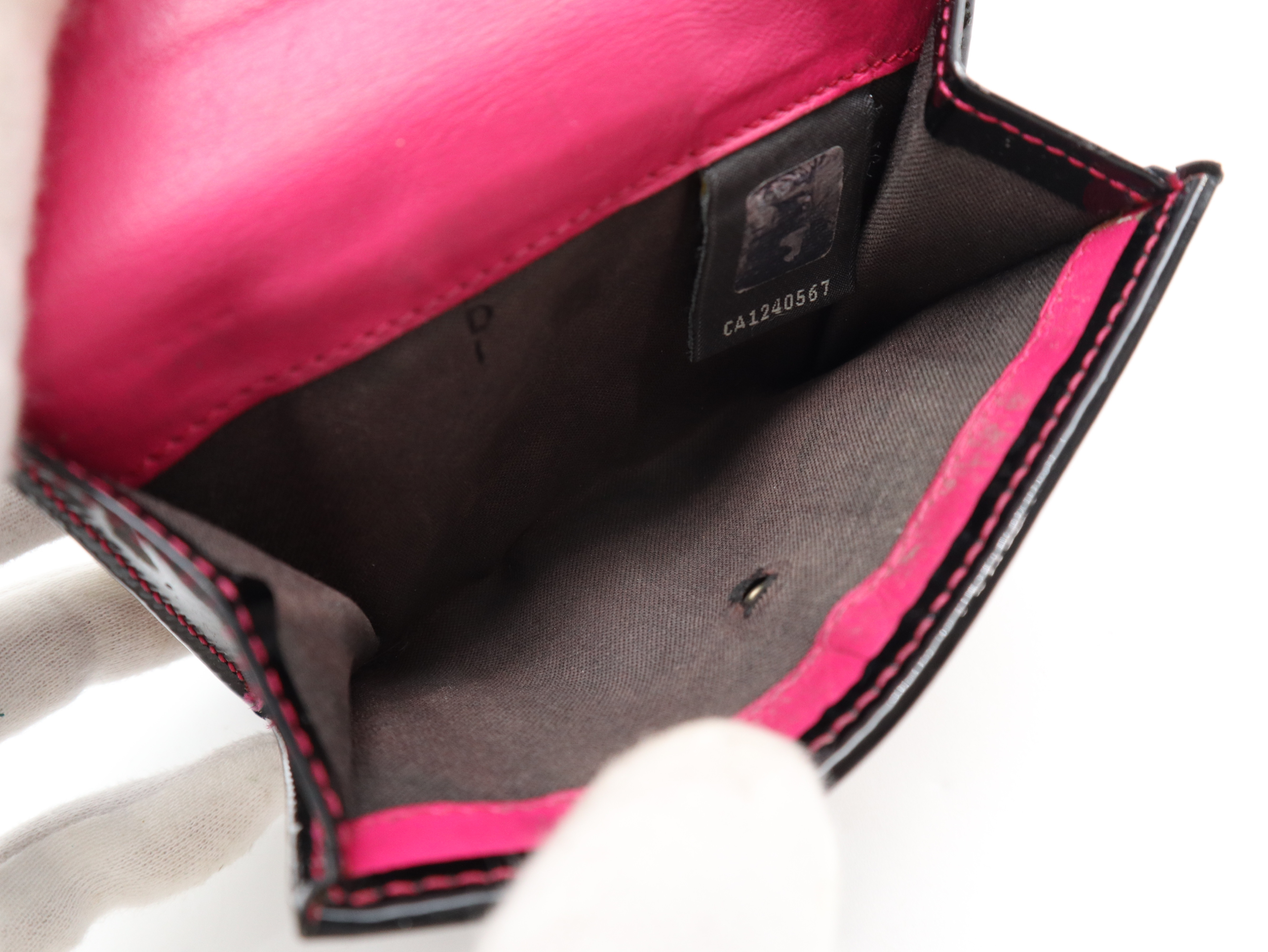 Zucchino Bifold Wallet with Double Snap Closure, Patent Leather, Gray, Black, Pink — view 10