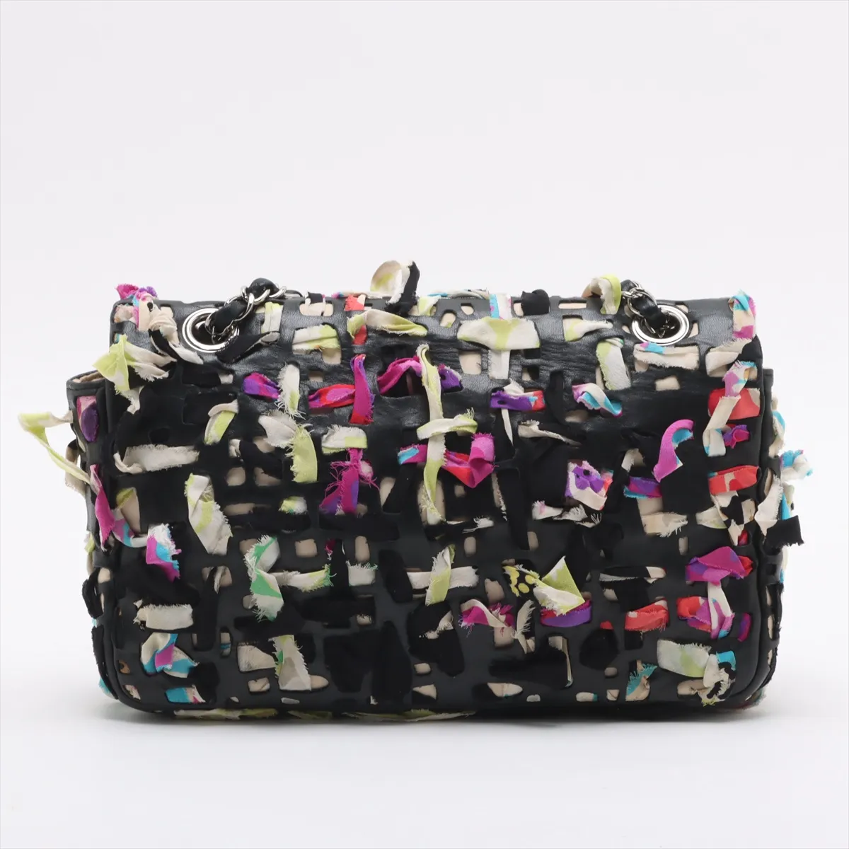 Cocomark Lambskin x Silk Single Flap Double Chain Bag Black Silver Hardware 14897843 14th Series — view 2