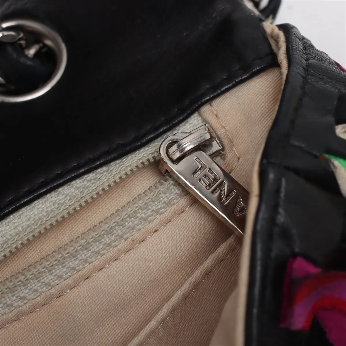 Cocomark Lambskin x Silk Single Flap Double Chain Bag Black Silver Hardware 14897843 14th Series — view 11