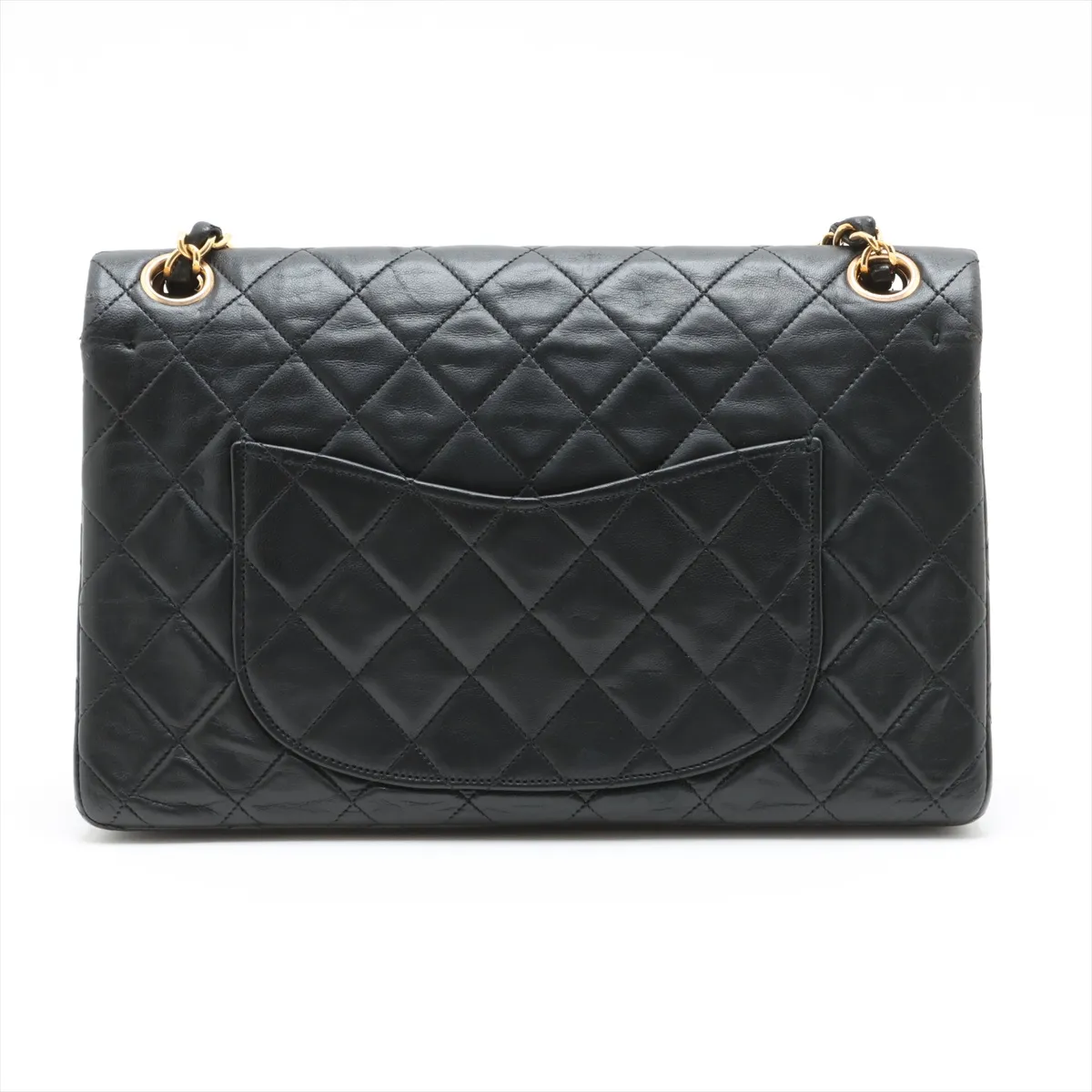Matelasse 25 Lambskin Double Flap Double Chain Bag Black Gold Hardware A01112 — view 2
