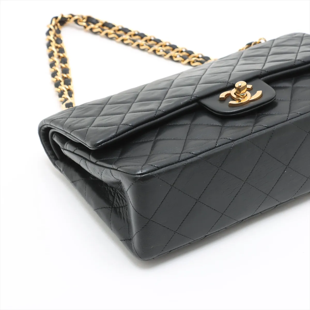 Matelasse 25 Lambskin Double Flap Double Chain Bag Black Gold Hardware A01112 — view 4