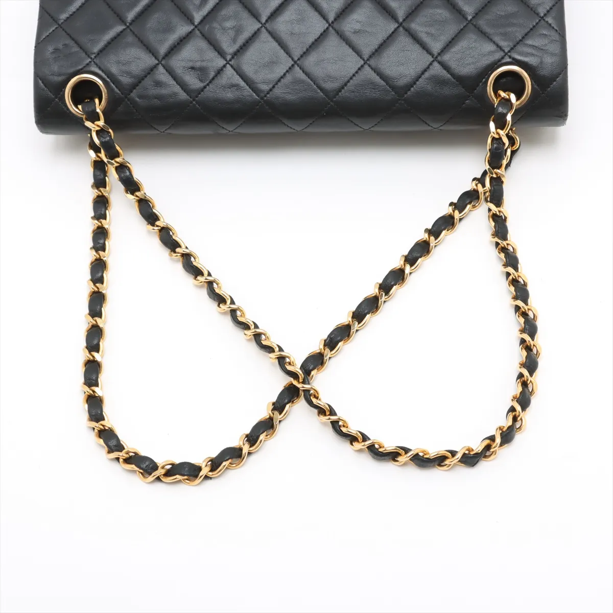 Matelasse 25 Lambskin Double Flap Double Chain Bag Black Gold Hardware A01112 — view 5