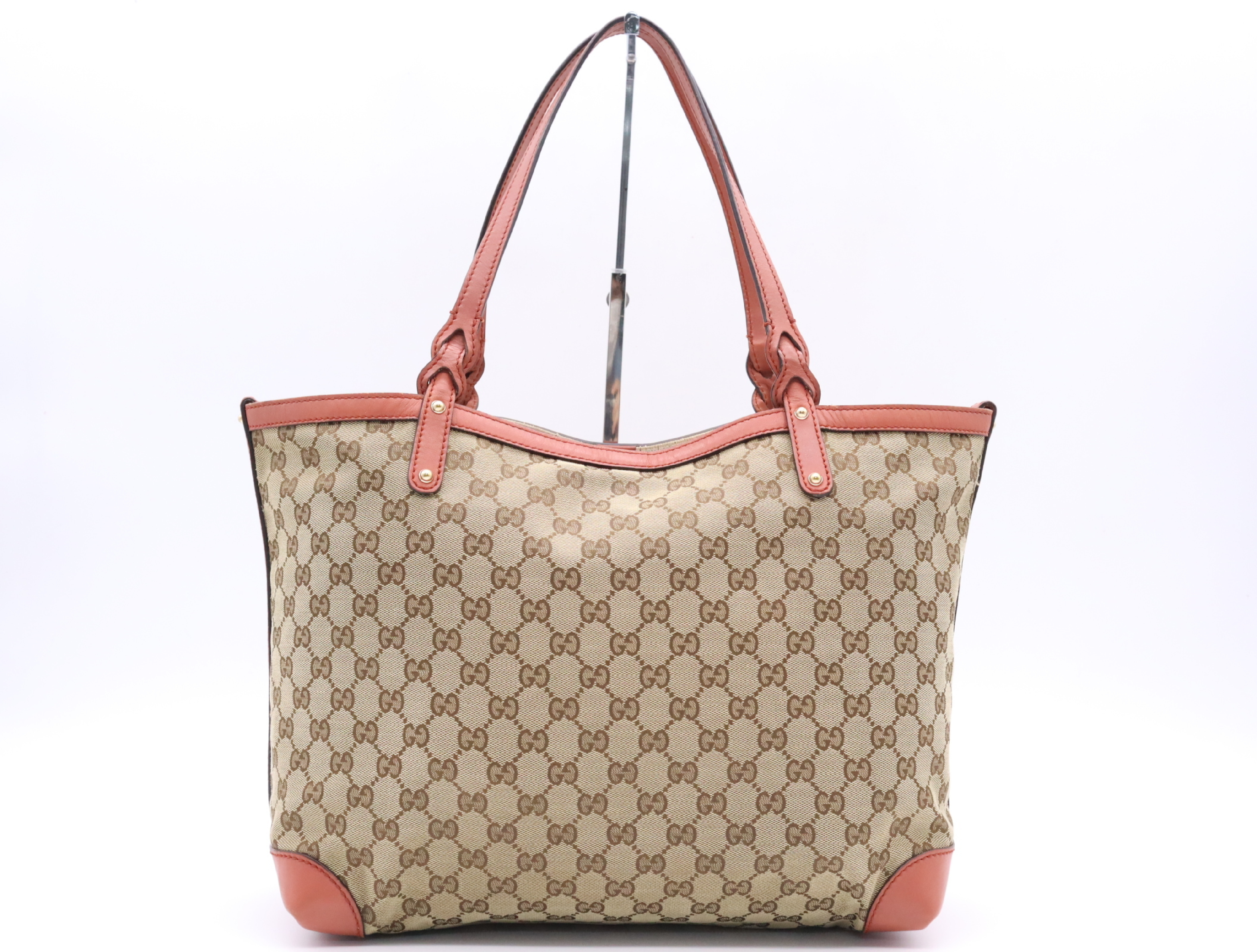 247209 GG Canvas x Leather Tote Bag, Brown, Gold Hardware, with Pouch.
