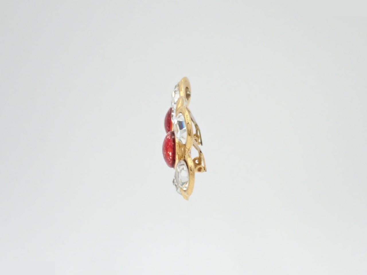 Earrings, red, gold plated, rhinestones — view 3