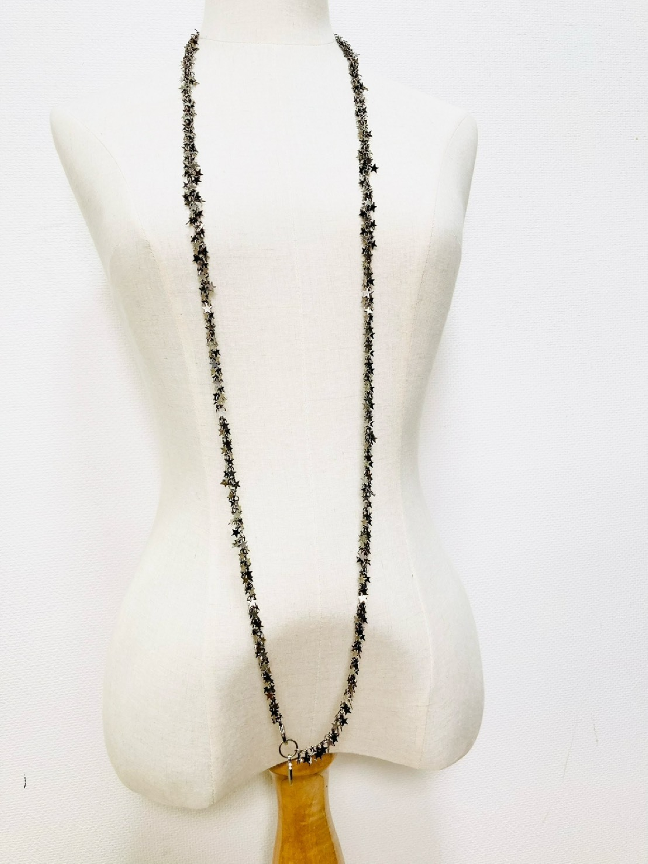 Star Chain Heart Tag Long Necklace, Metal Silver Necklace — view 4