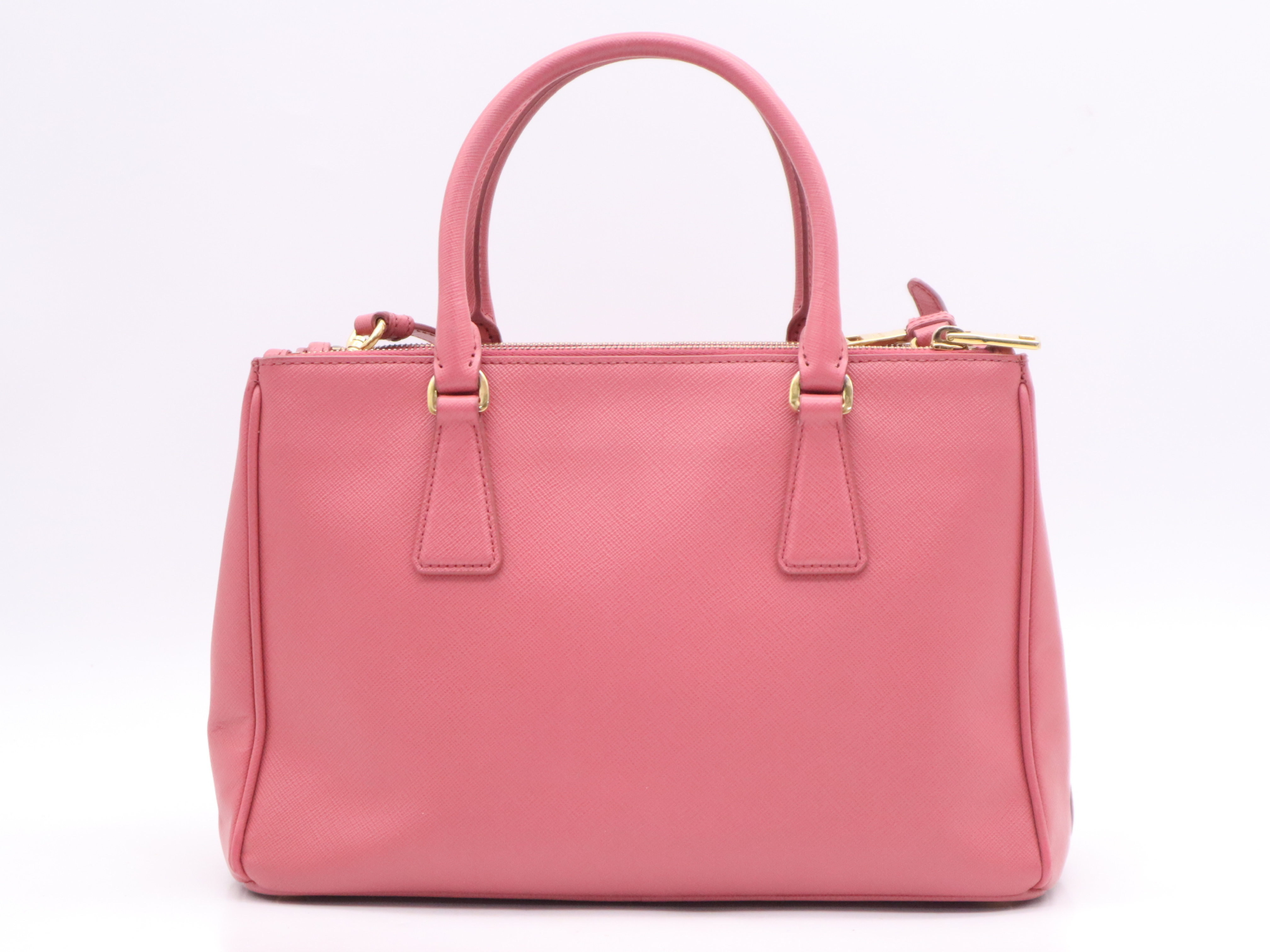 Leather Galleria Saffiano Pink Handbag with Gold Hardware, Shoulder Strap, and Charm — view 2