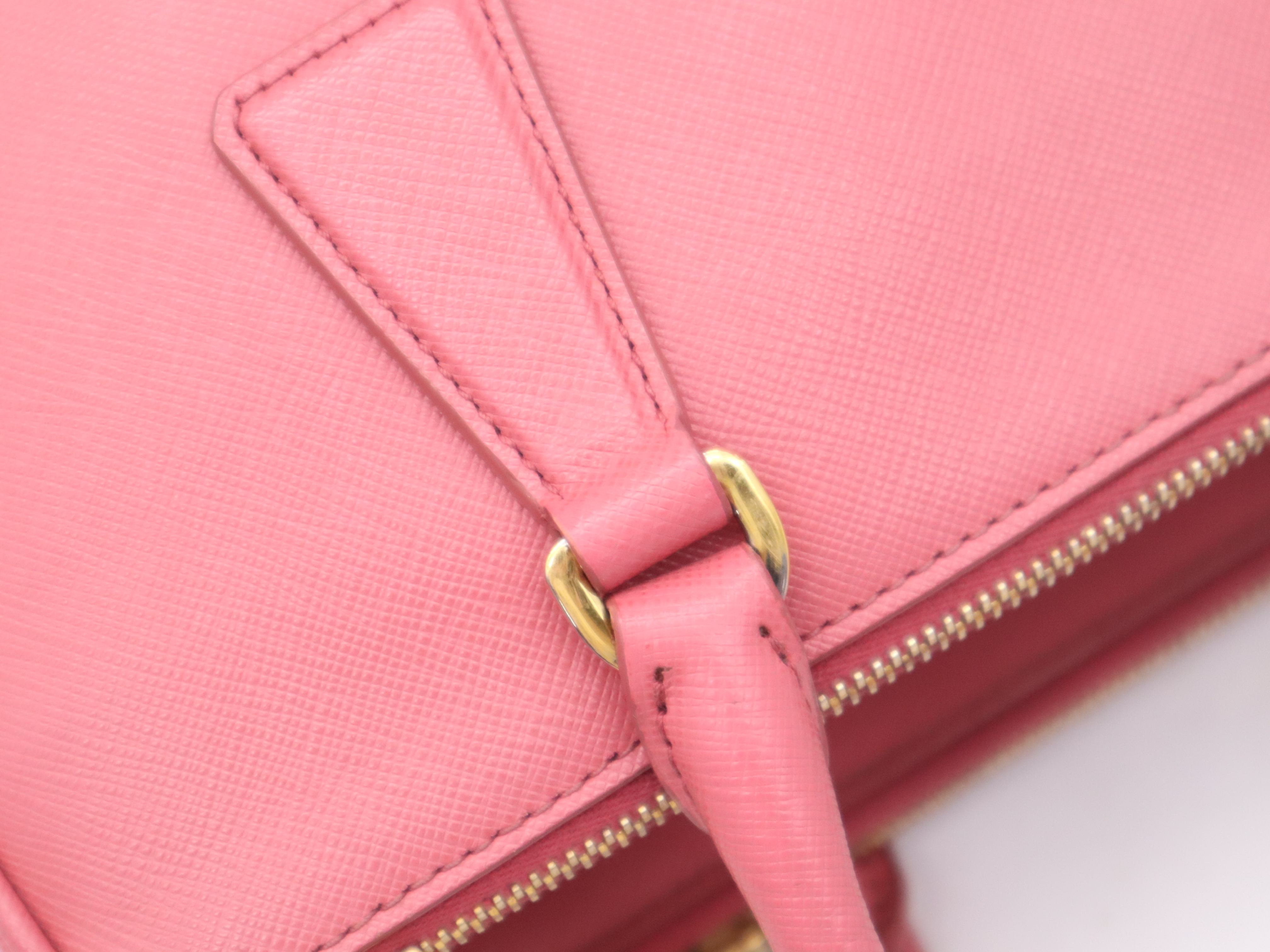 Leather Galleria Saffiano Pink Handbag with Gold Hardware, Shoulder Strap, and Charm — view 7
