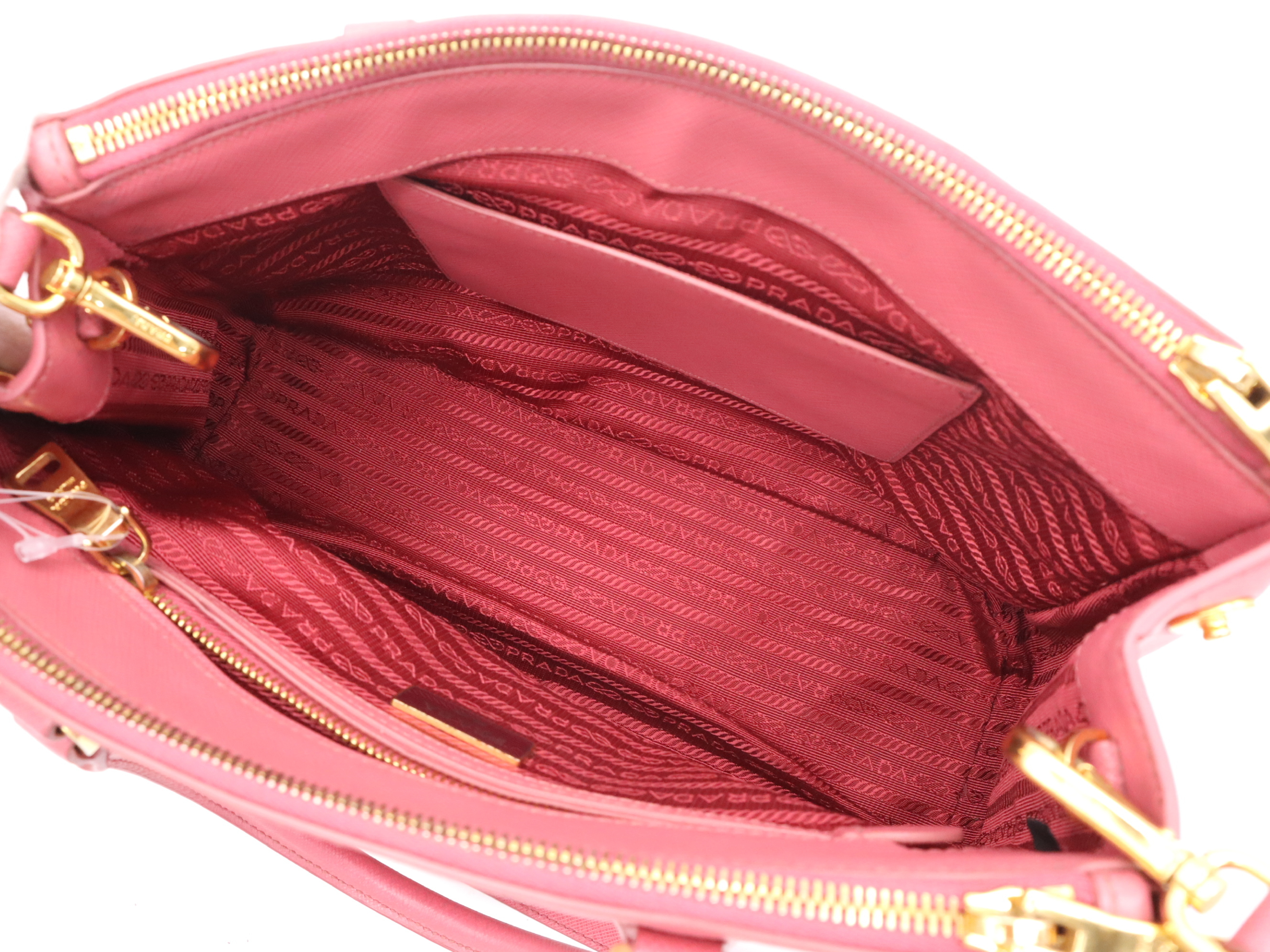 Leather Galleria Saffiano Pink Handbag with Gold Hardware, Shoulder Strap, and Charm — view 10
