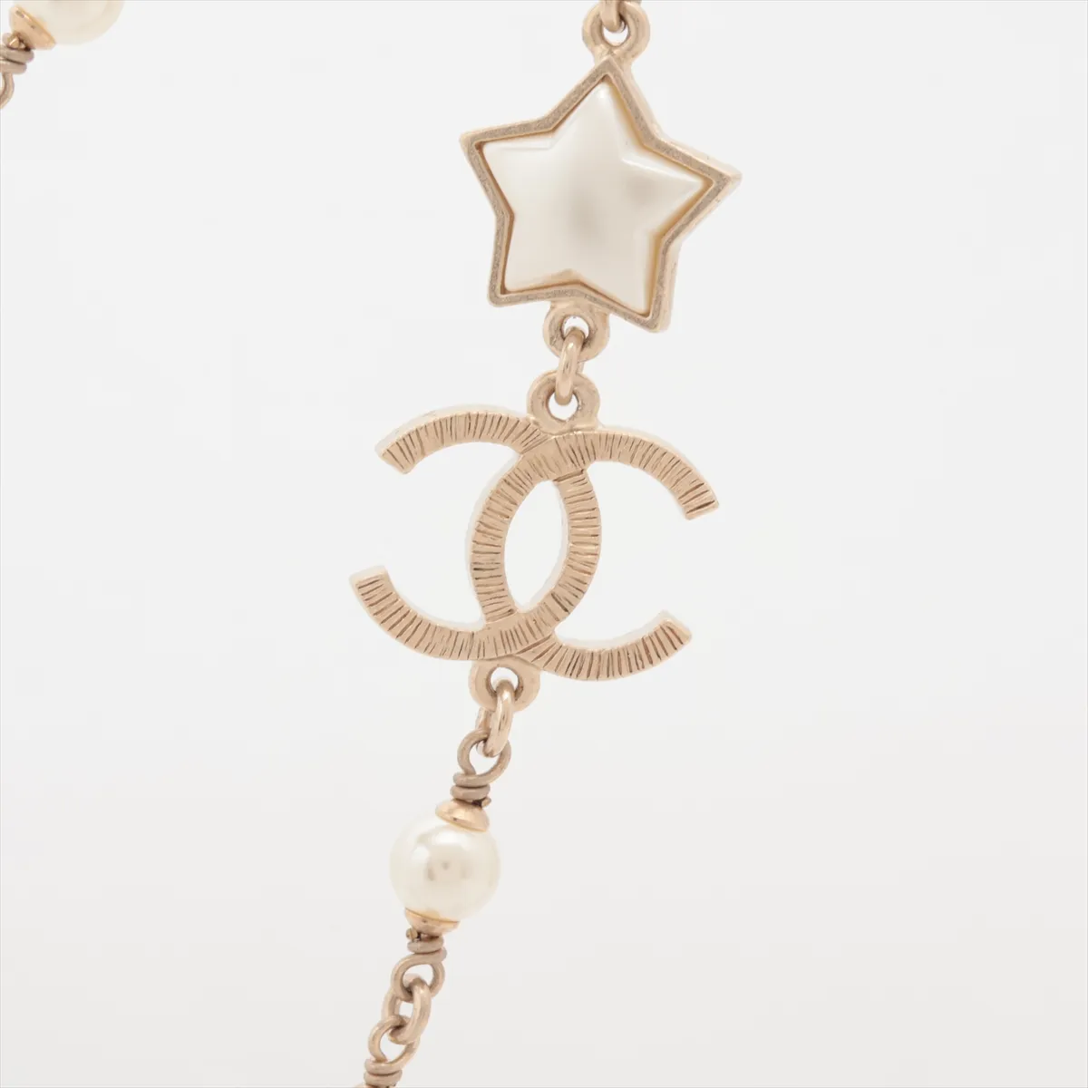 Coco Mark Star A17B Necklace, GP x Faux Pearl, Gold. Shows signs of wear, — view 2