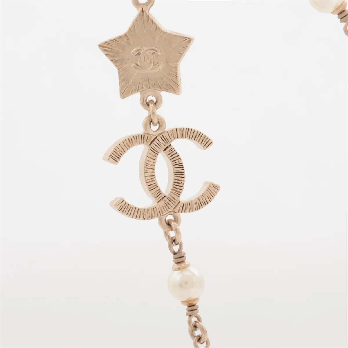 Coco Mark Star A17B Necklace, GP x Faux Pearl, Gold. Shows signs of wear, — view 3