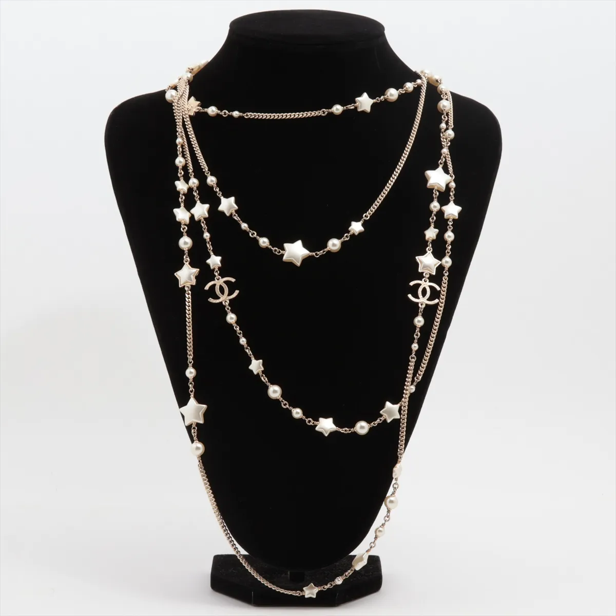 Coco Mark Star A17B Necklace, GP x Faux Pearl, Gold. Shows signs of wear, — view 6