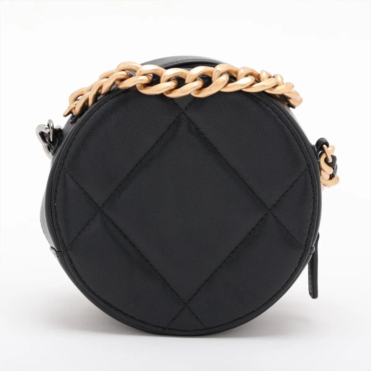 19 Lambskin Chain Shoulder Bag, Round, Black, Gold x Silver Hardware, 30172231 (Serial Number in the 30s) — view 2
