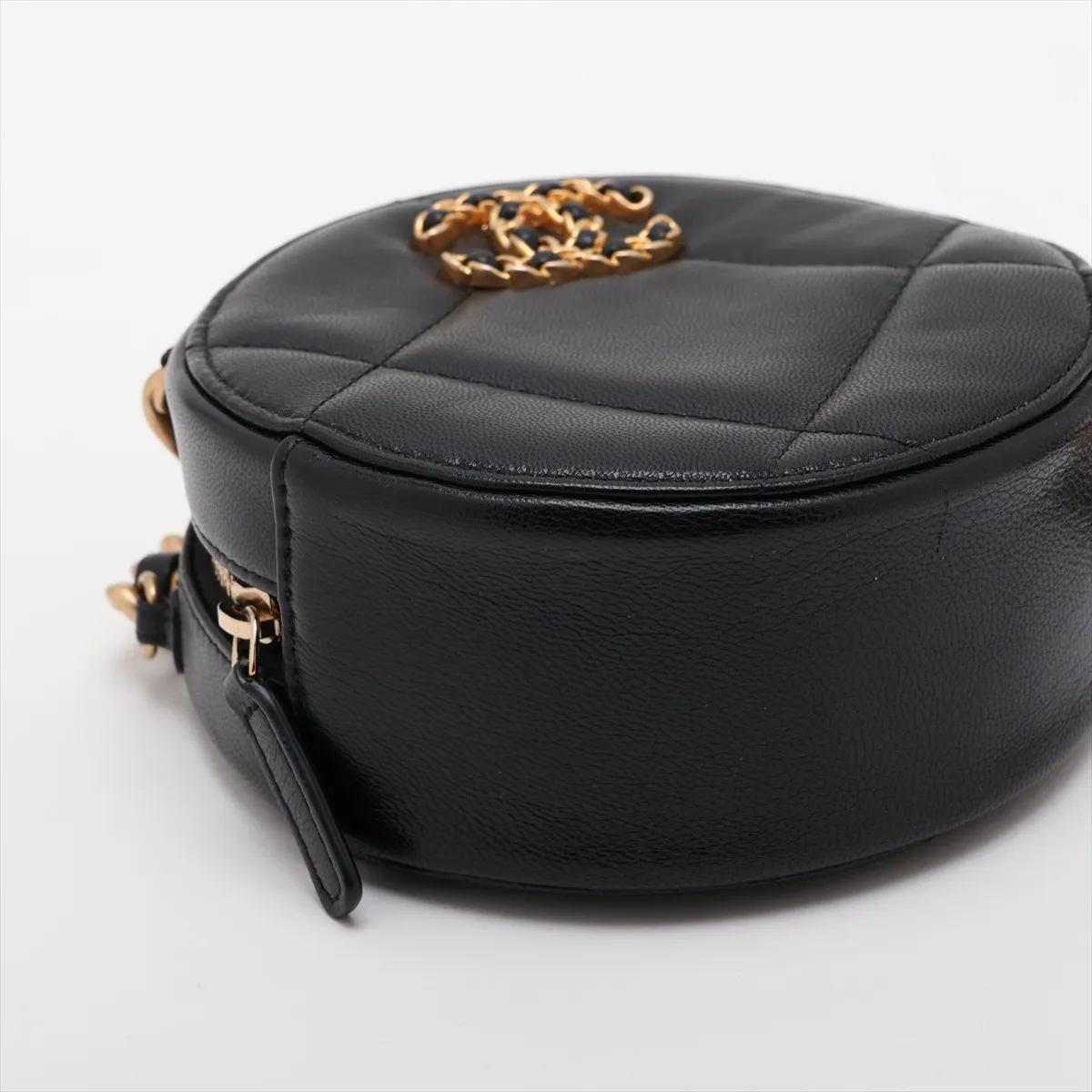 19 Lambskin Chain Shoulder Bag, Round, Black, Gold x Silver Hardware, 30172231 (Serial Number in the 30s) — view 4
