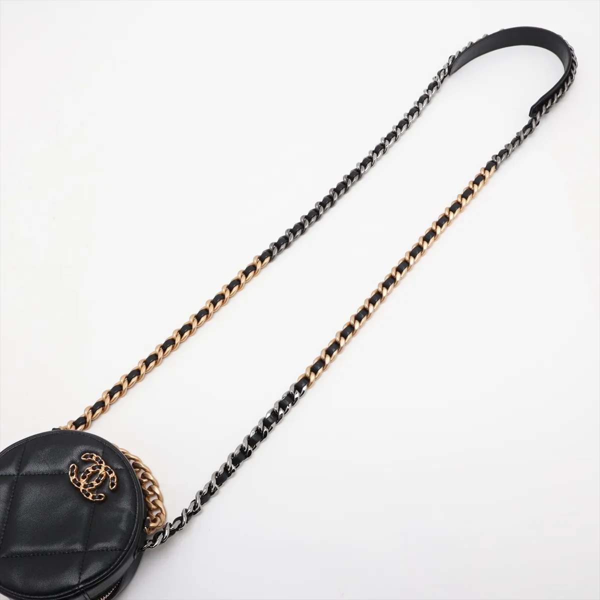 19 Lambskin Chain Shoulder Bag, Round, Black, Gold x Silver Hardware, 30172231 (Serial Number in the 30s) — view 5